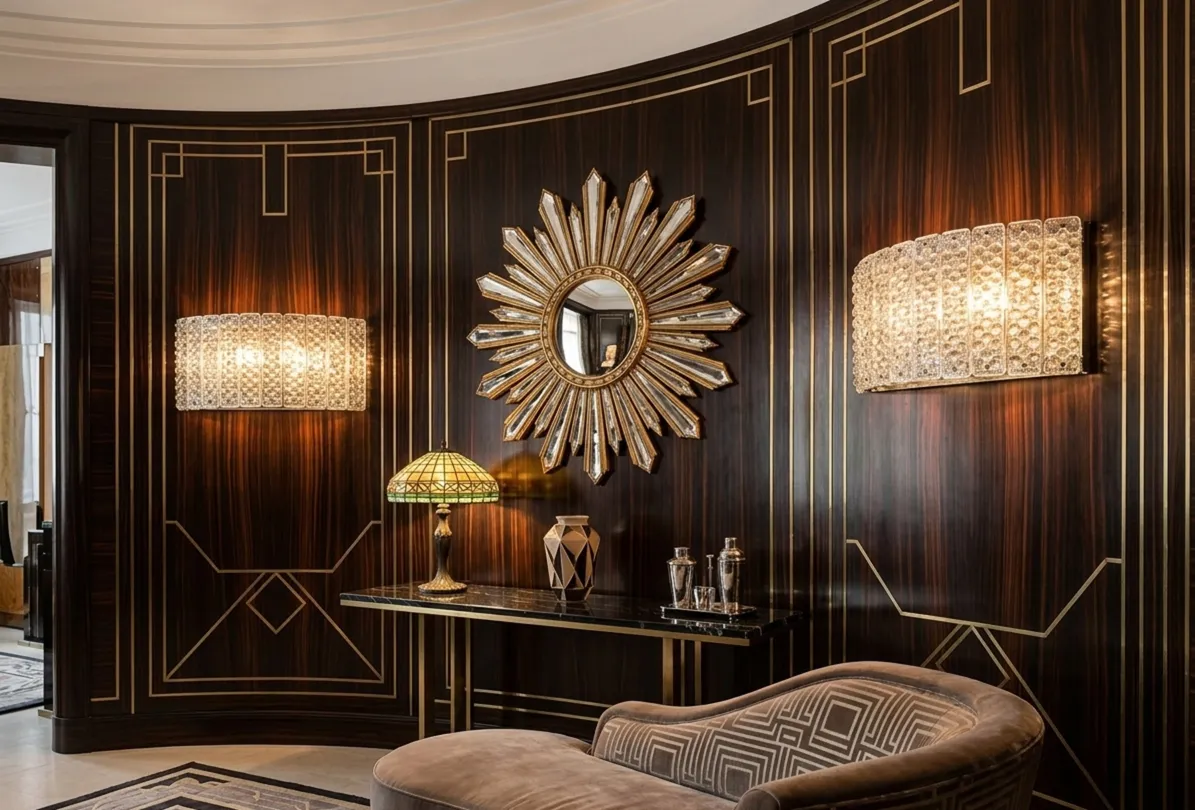 Quattro applique antiche illuminano una parete decorativa