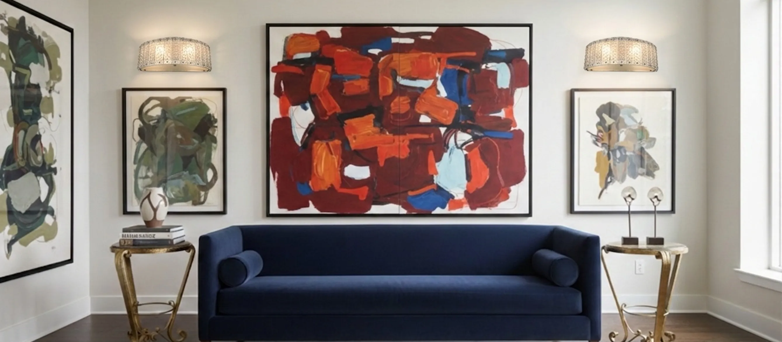 Cuatro apliques de pared antiguos años 50 en un ambiente moderno.