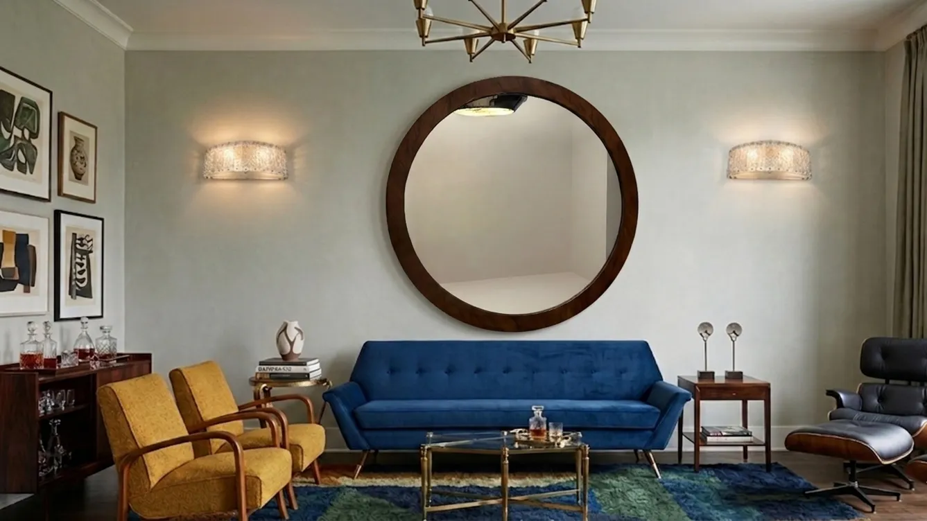 specchio tondo antico in un ambiente elegante