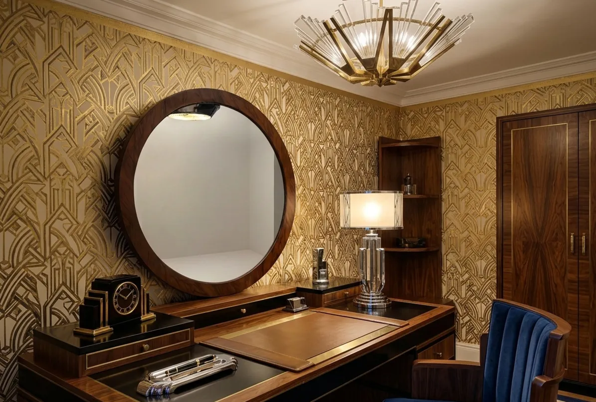 espejo antiguo de diseño art deco en un entorno elegante