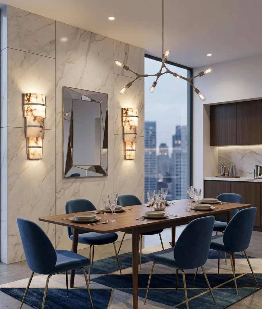 applique antiche che diffondono una luce morbida in un ambiente moderno