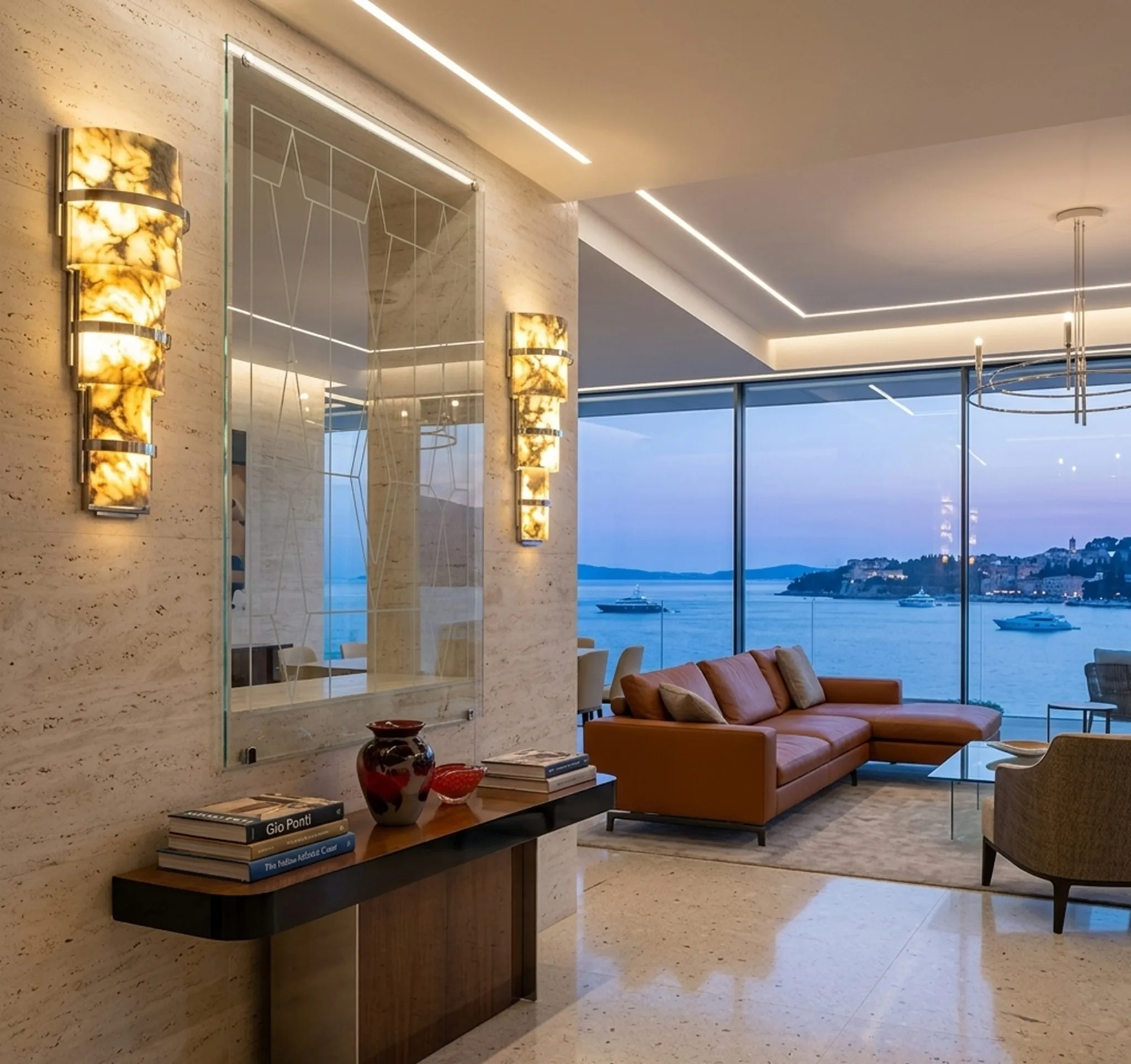 Ancien paire d'appliques dans un cadre élégant à côté d'un miroir