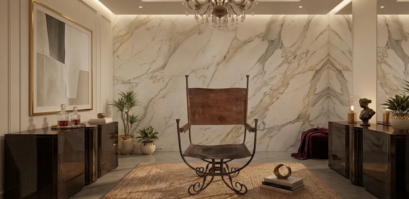 Poltrona antiga com design art deco em sala elegante.