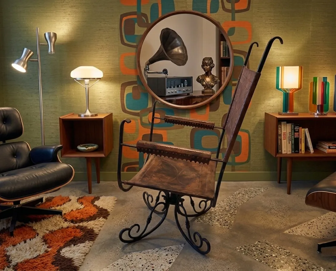 Antique armchair with art deco design in a modern room