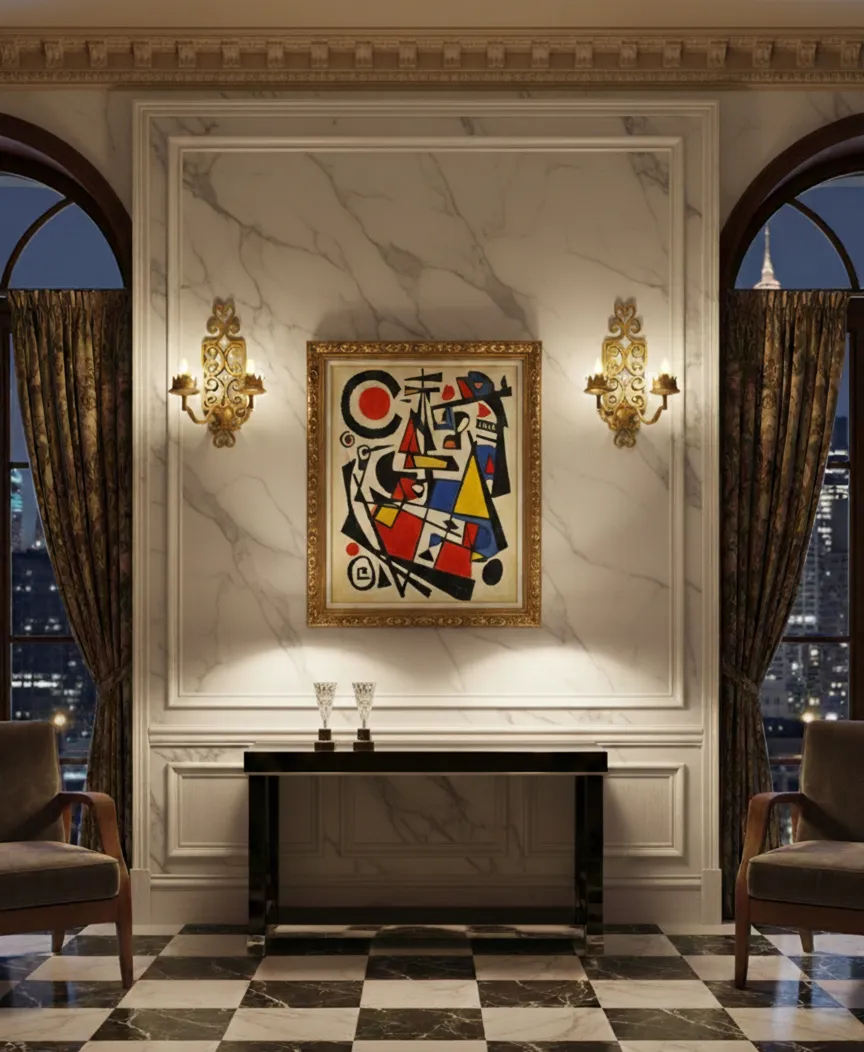 antique pair of sconces illuminating a picture on the wall