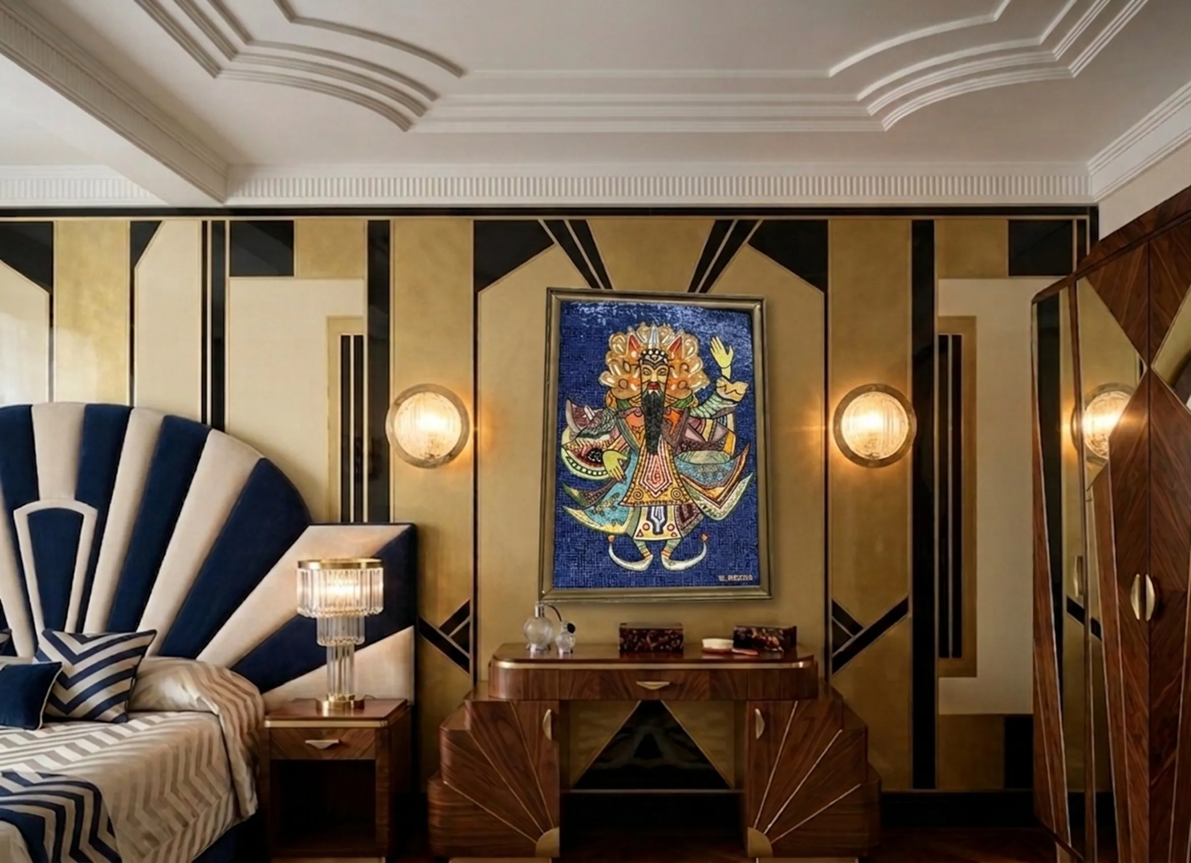 Cuadro de mosaicos antiguo decorando una habitación elegante