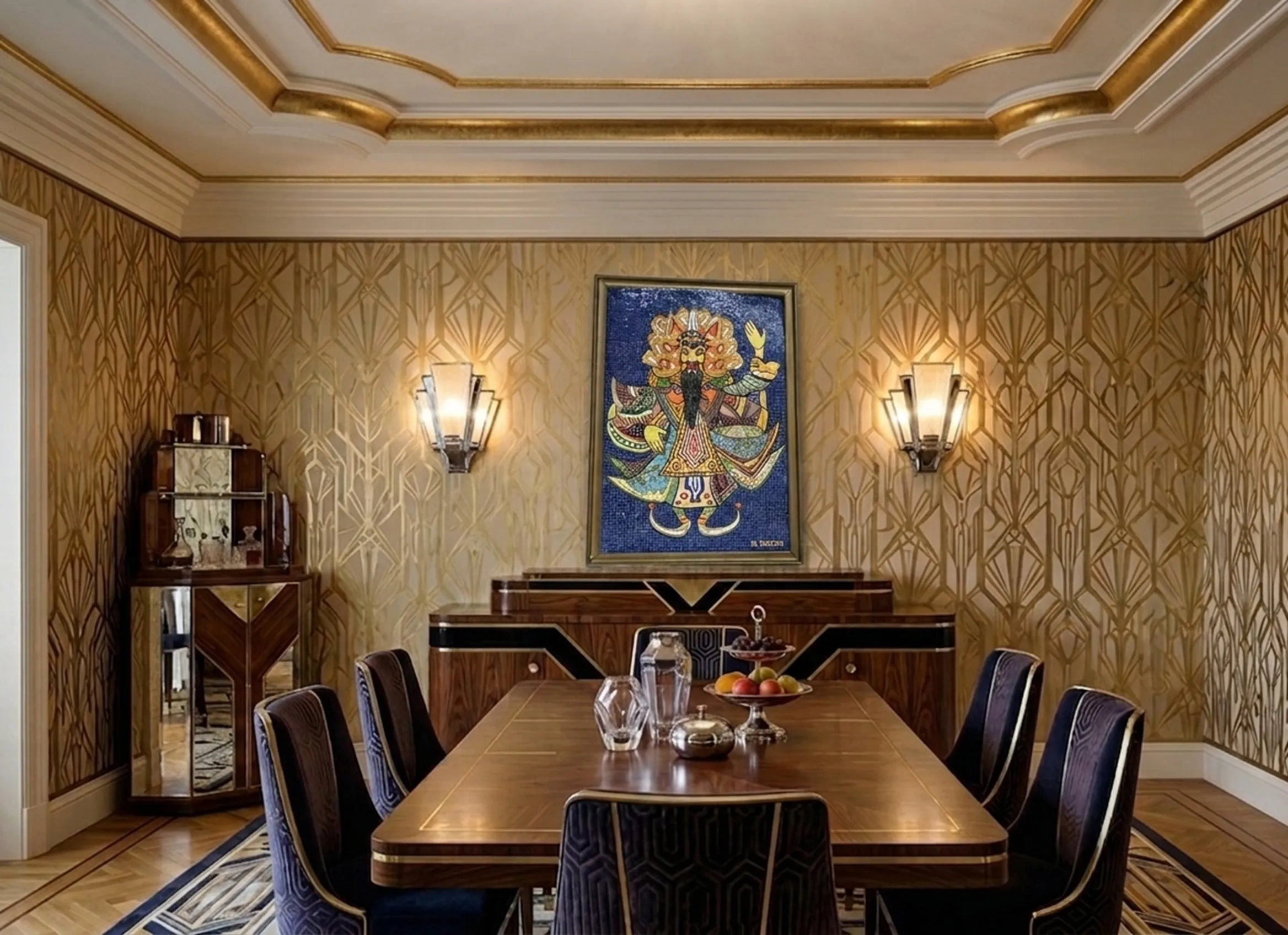 cuadro de mosaicos antiguo en sala elegante con decoración lujosa