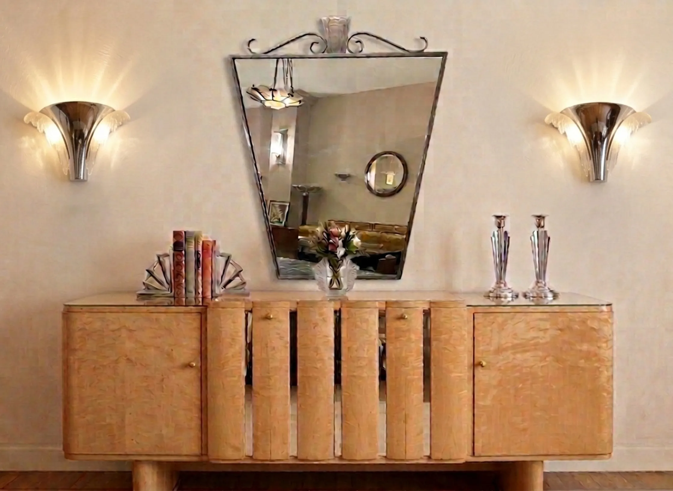 paire d'appliques antiques au mur avec miroir décoratif