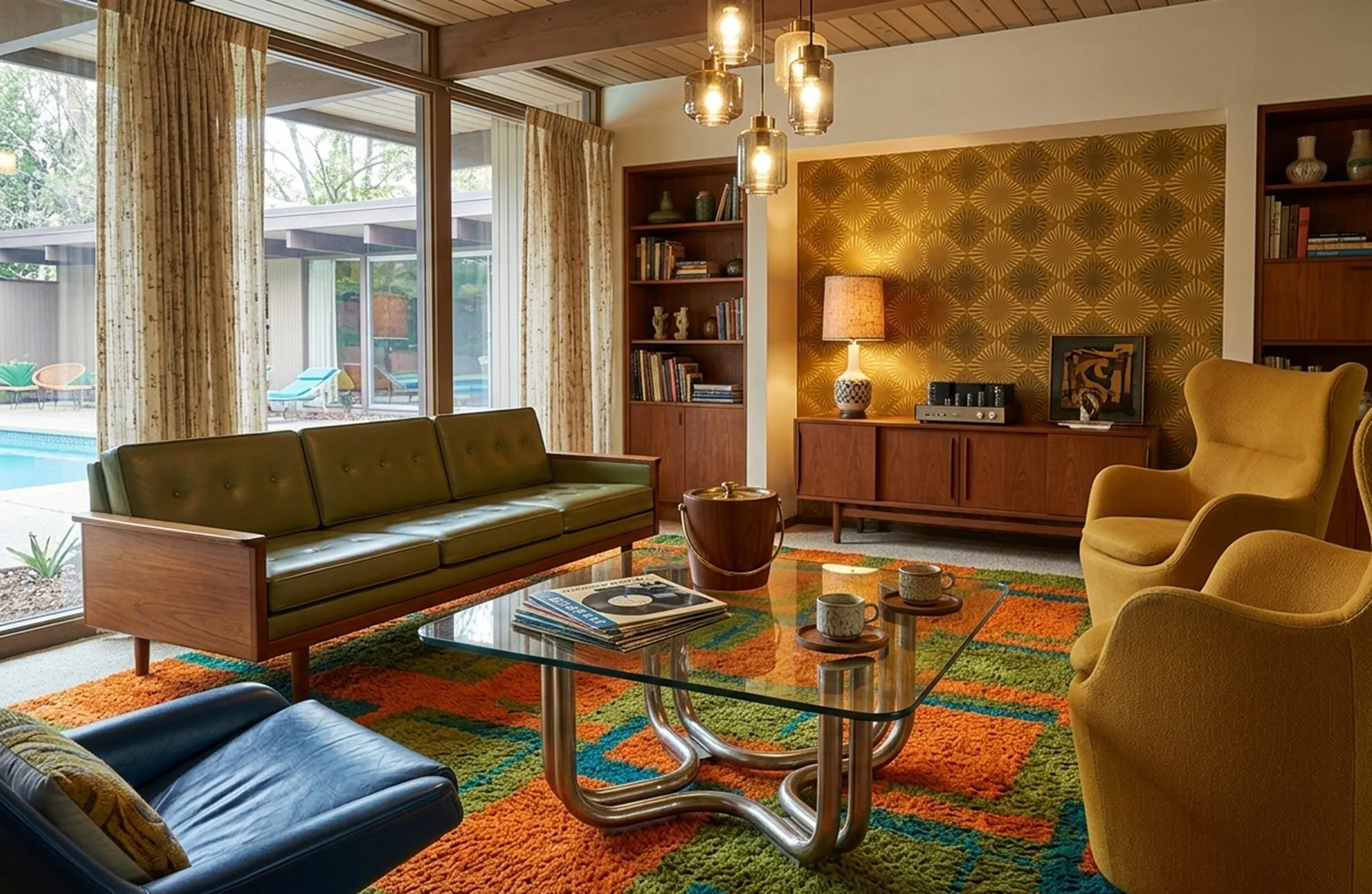 tavolino da caffè antico in un ambiente colorato e elegante