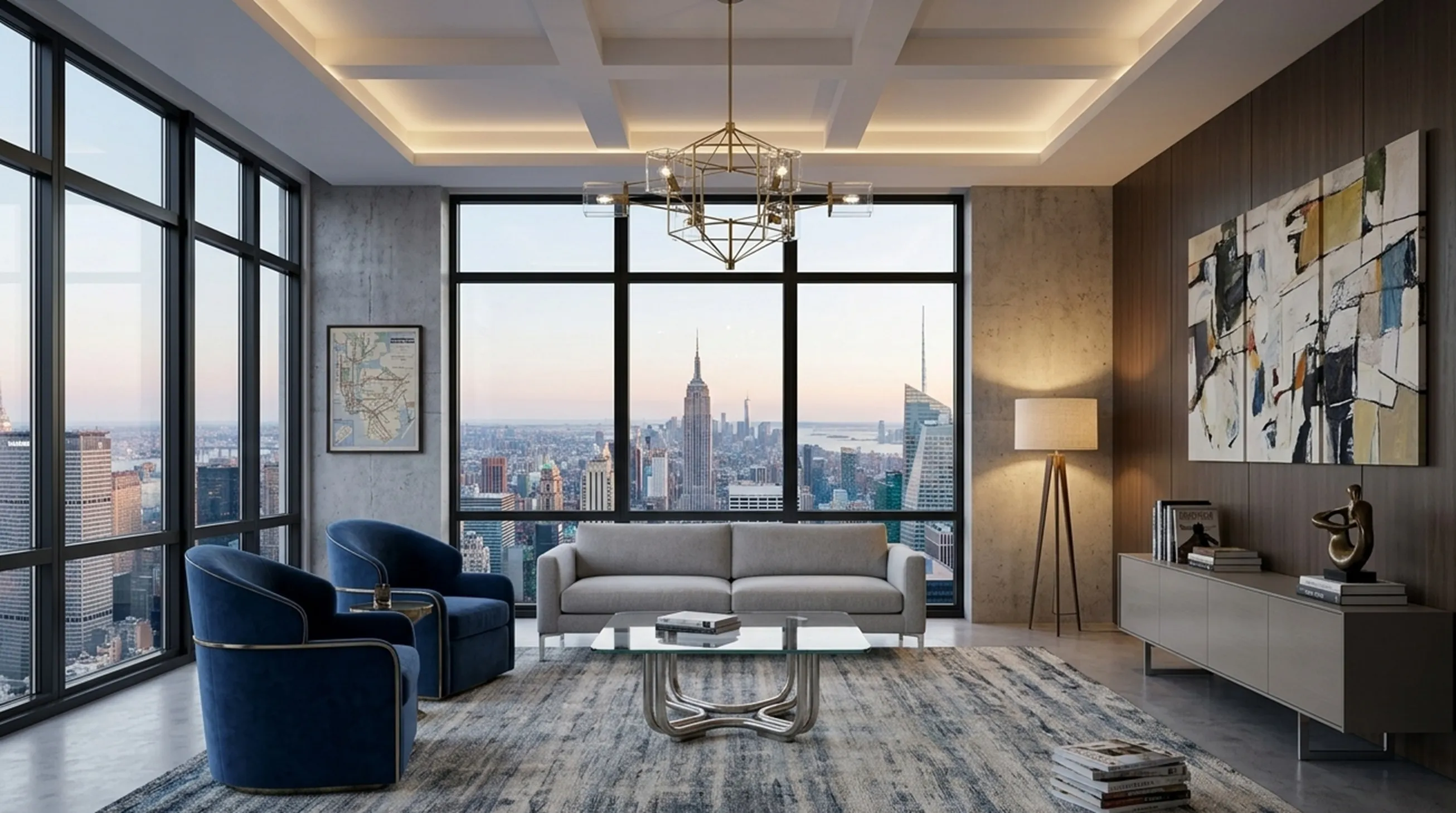 mesa ratona antigua en una habitación moderna, vista panorámica