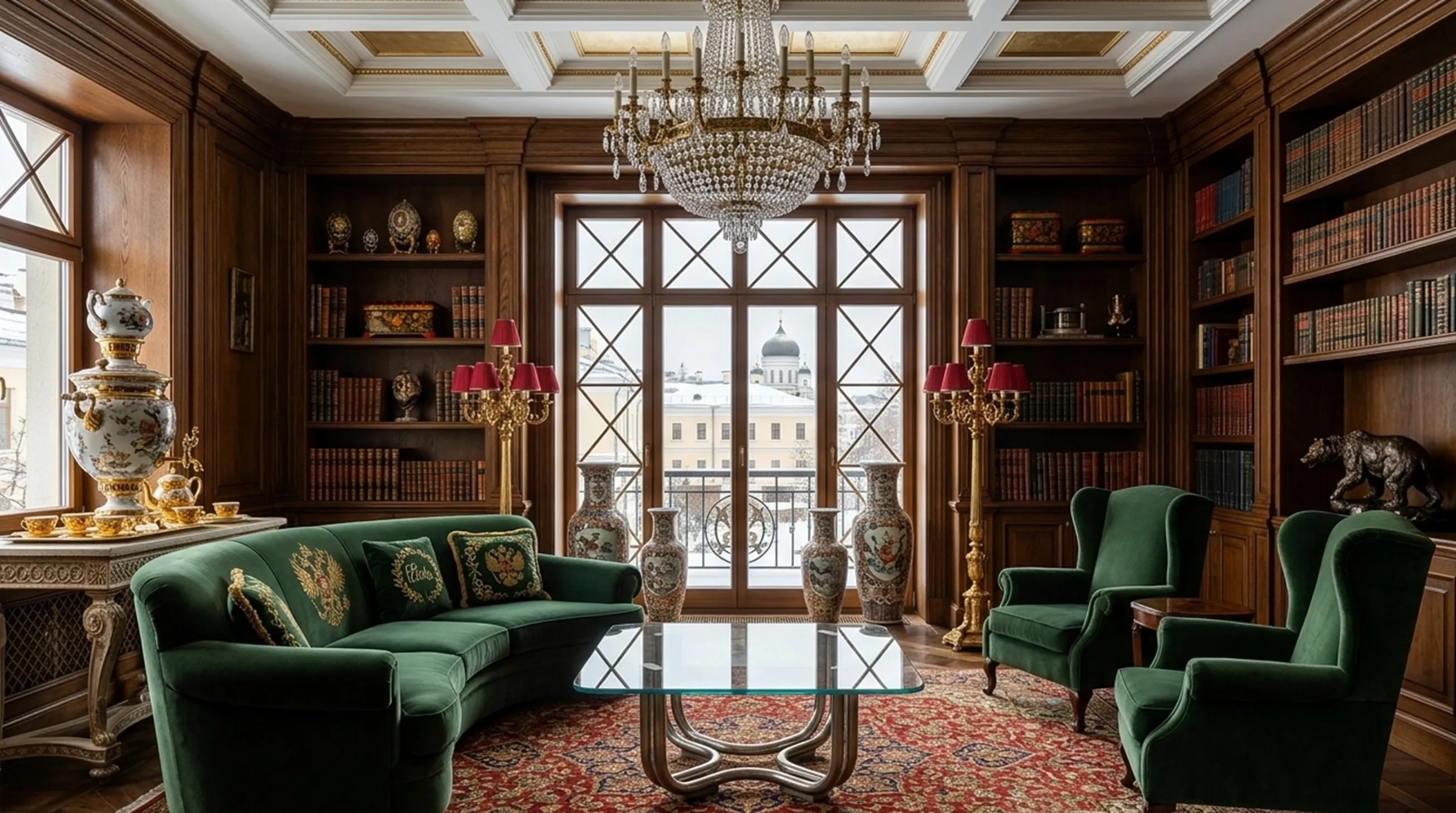 Mesa ratona antigua en una sala con decoración elegante