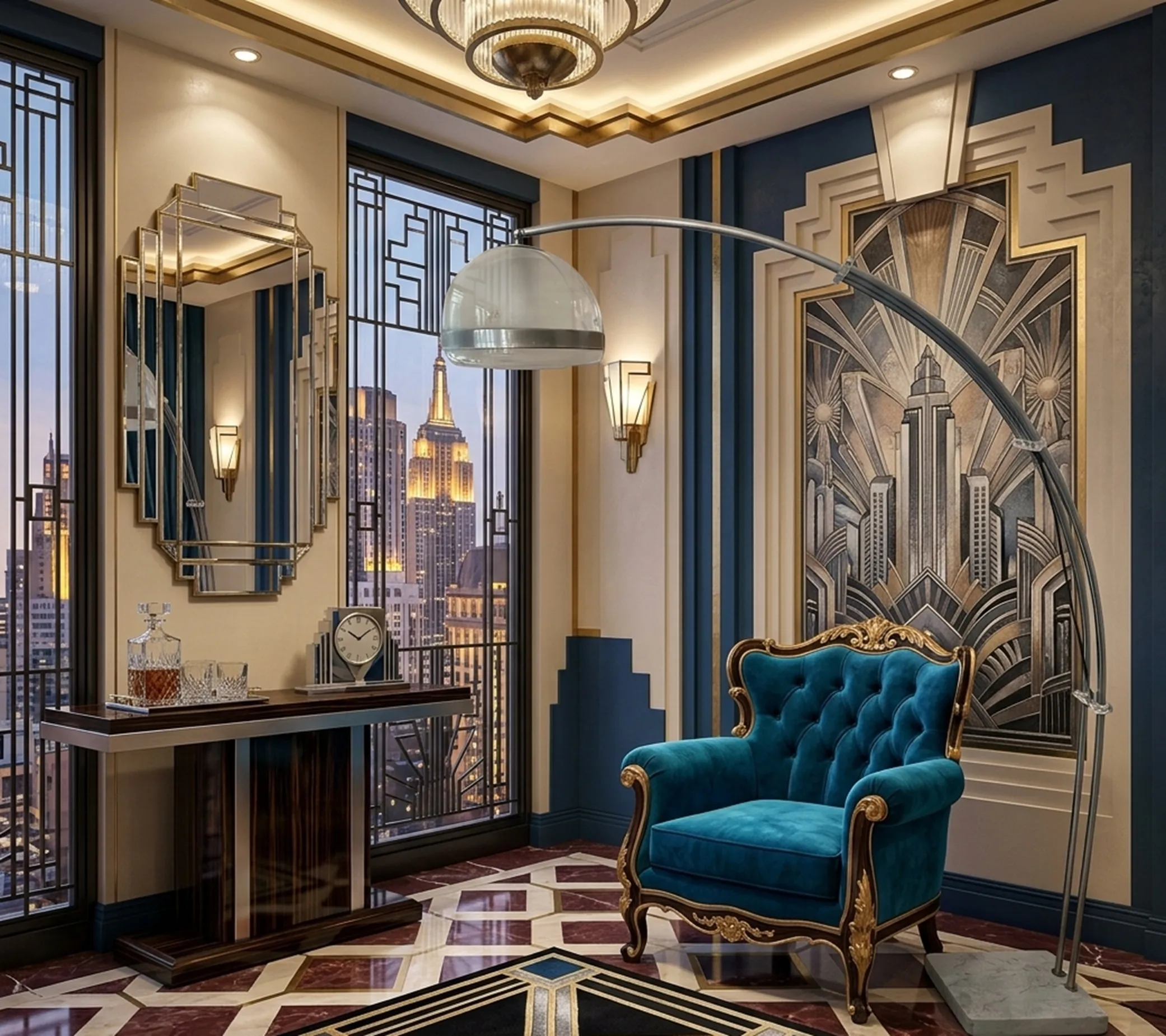 Lámpara de pie antigua con diseño elegante en habitación lujosa