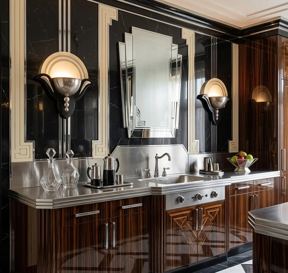 luminárias de parede antigas em um ambiente art deco elegante