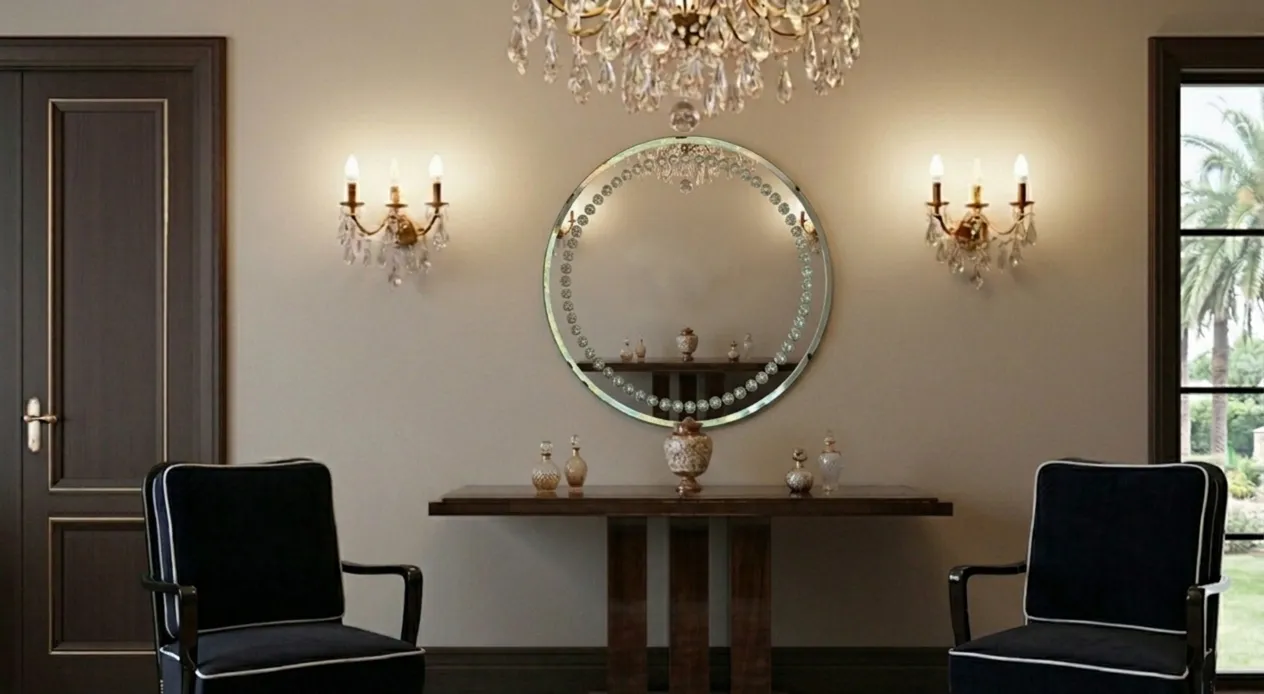 ancienne console décorative avec miroir et ornements