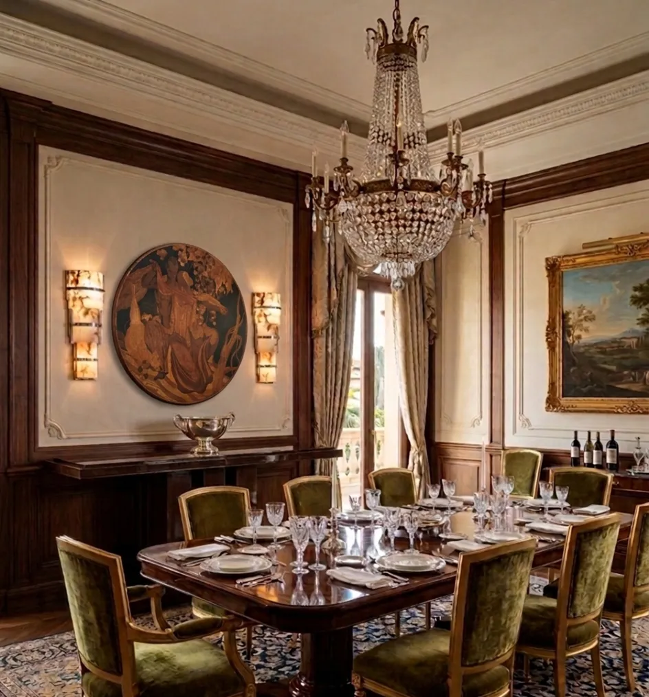 consola antigua decorativa en un ambiente elegante con candelabro