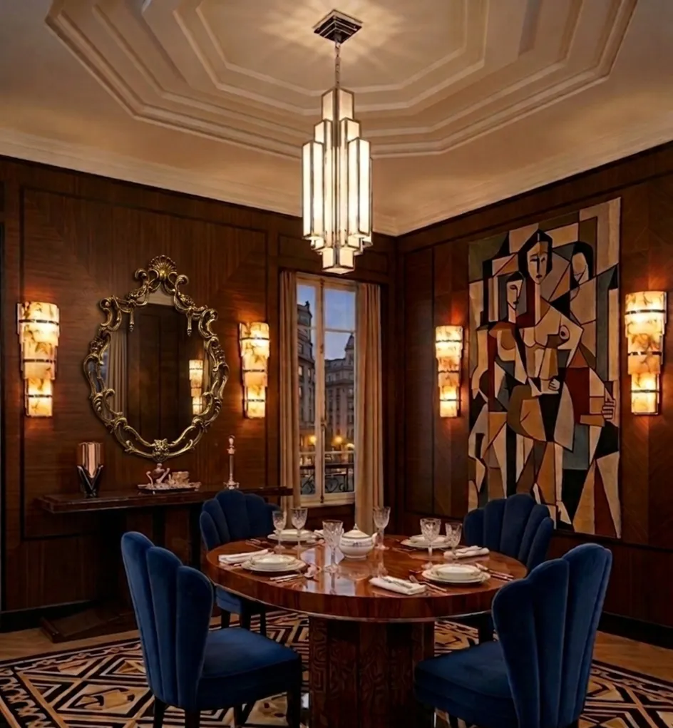 ansicht einer antiken konsole in einem eleganten setting mit lampe und spiegel