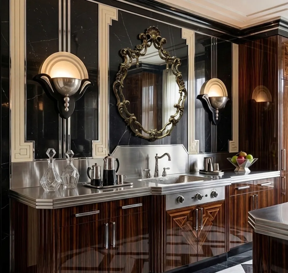 specchio antico con cornice decorativa in ambiente cucina