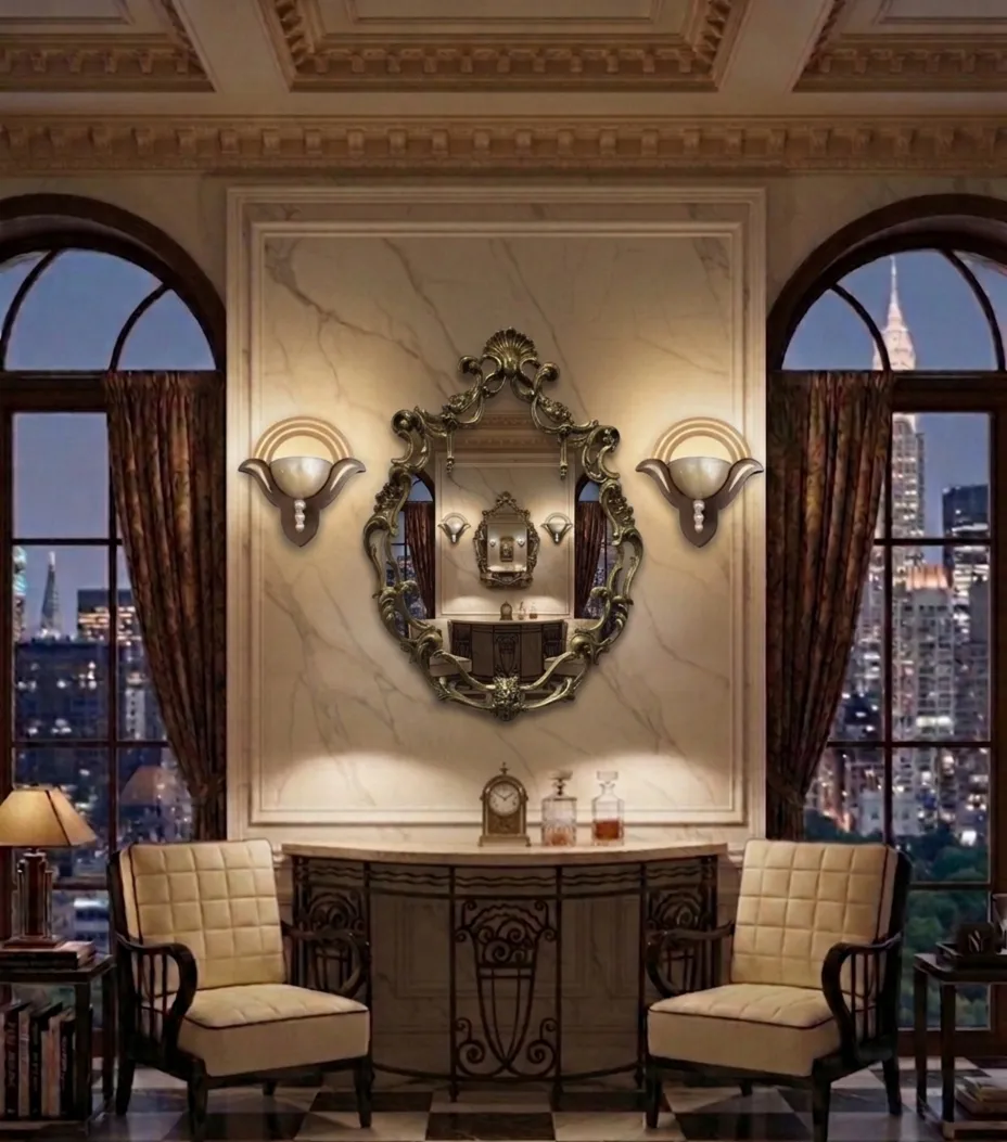 Espejo antiguo decorativo en una elegante habitación con vista