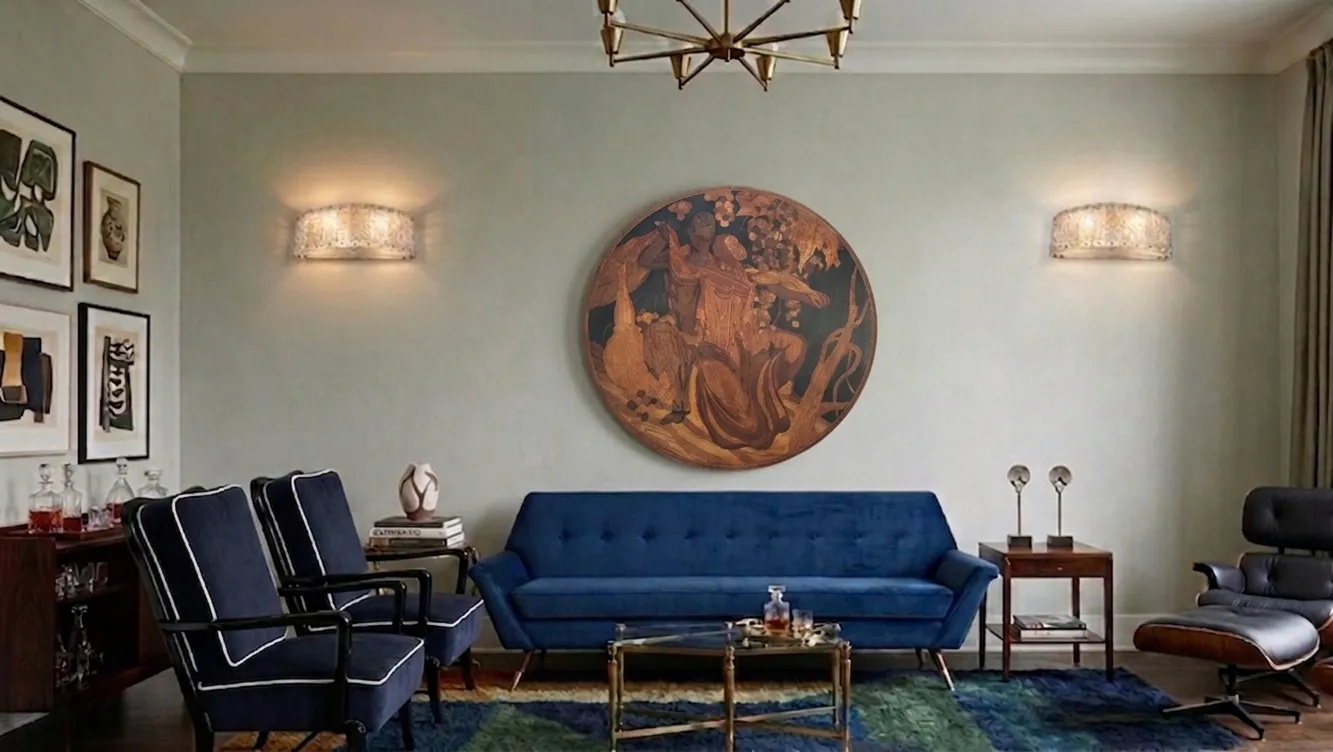 Antigua marquetería decorativa en una sala moderna