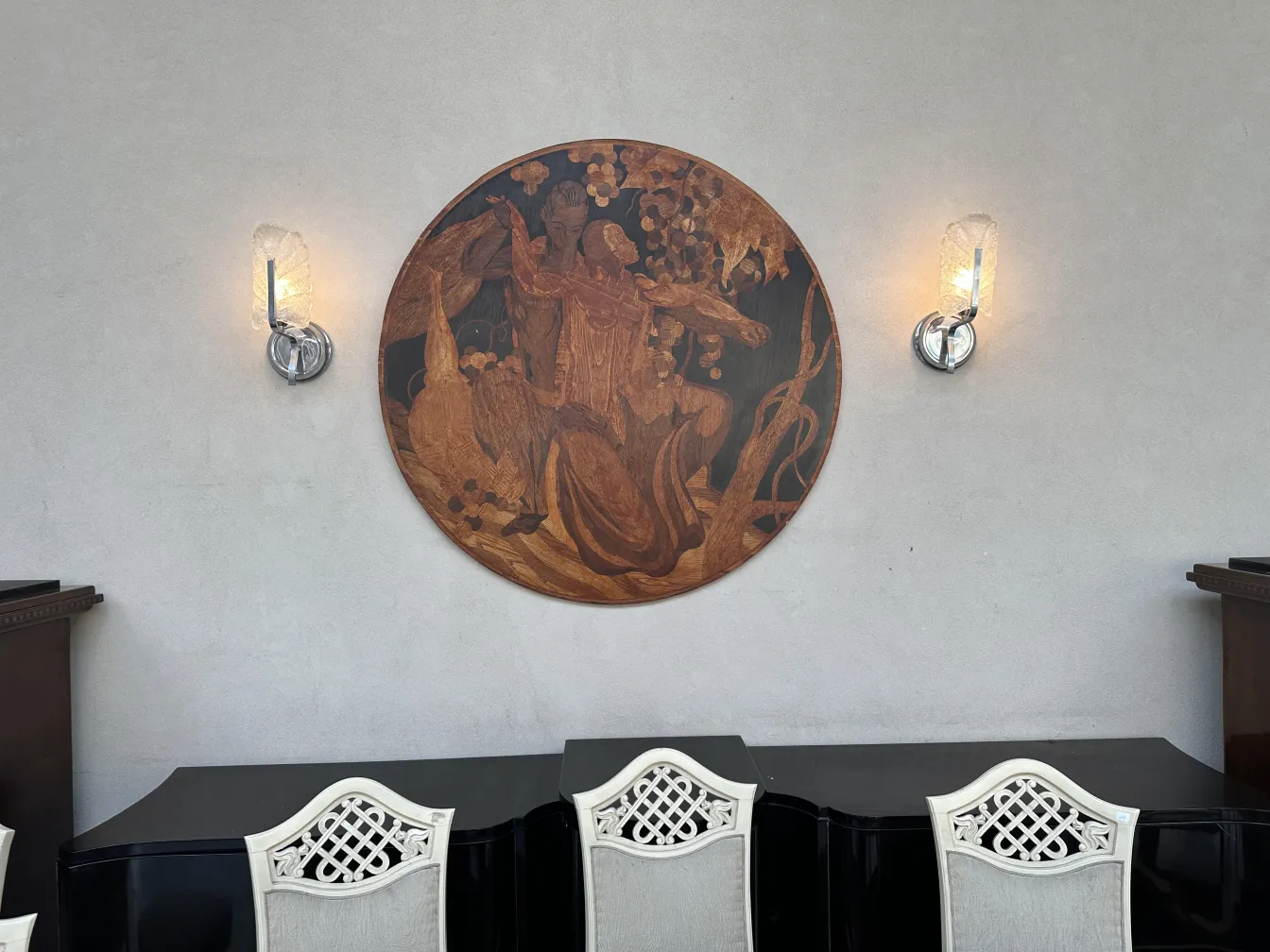 Antique marquetry decoration with floral design