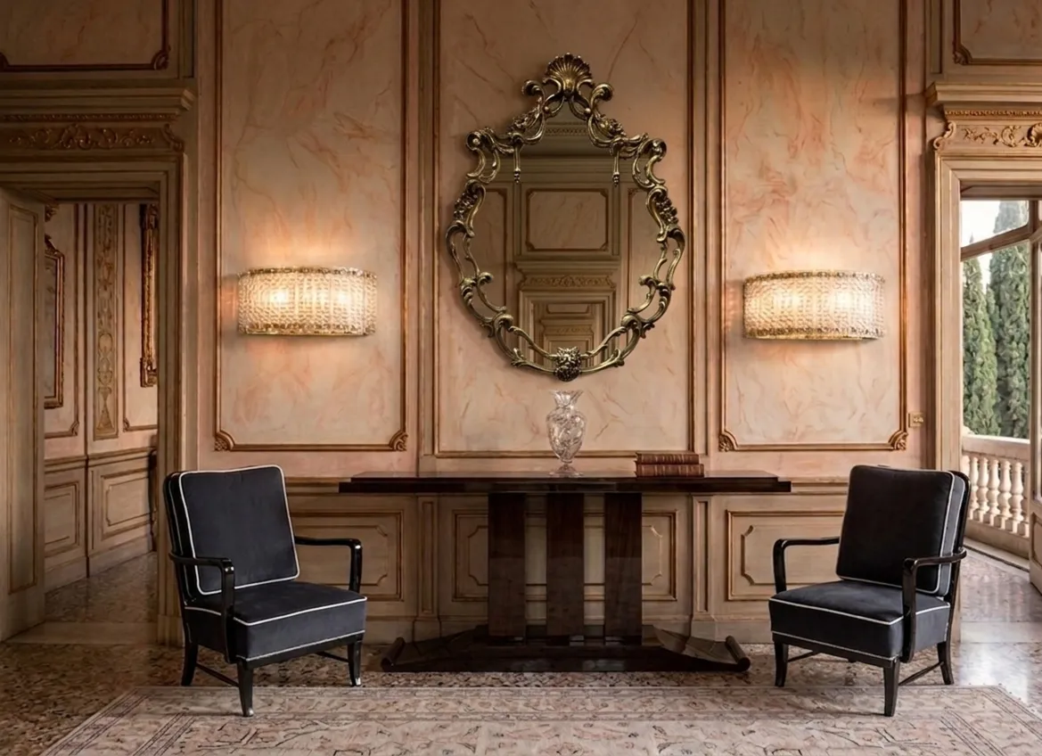 Deux fauteuils anciens dans une salle élégante avec des décorations classiques