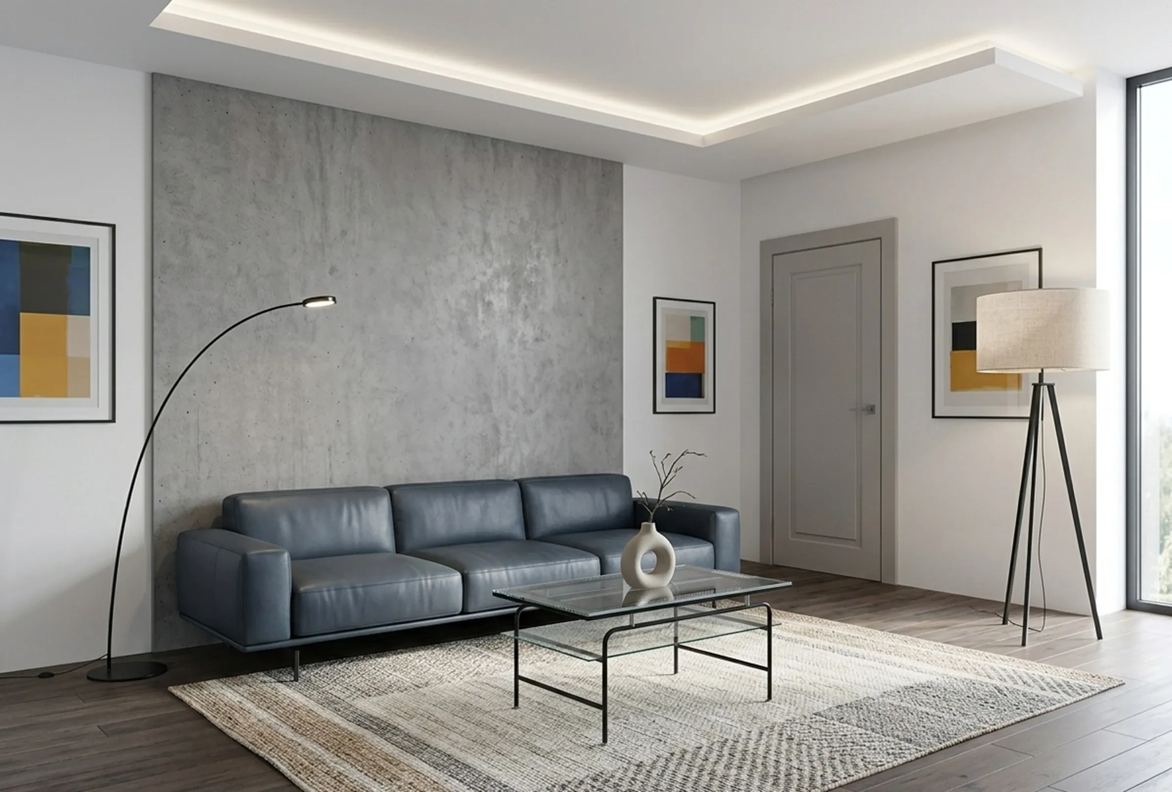 Antiker Couchtisch in einem modernen Wohnzimmer.