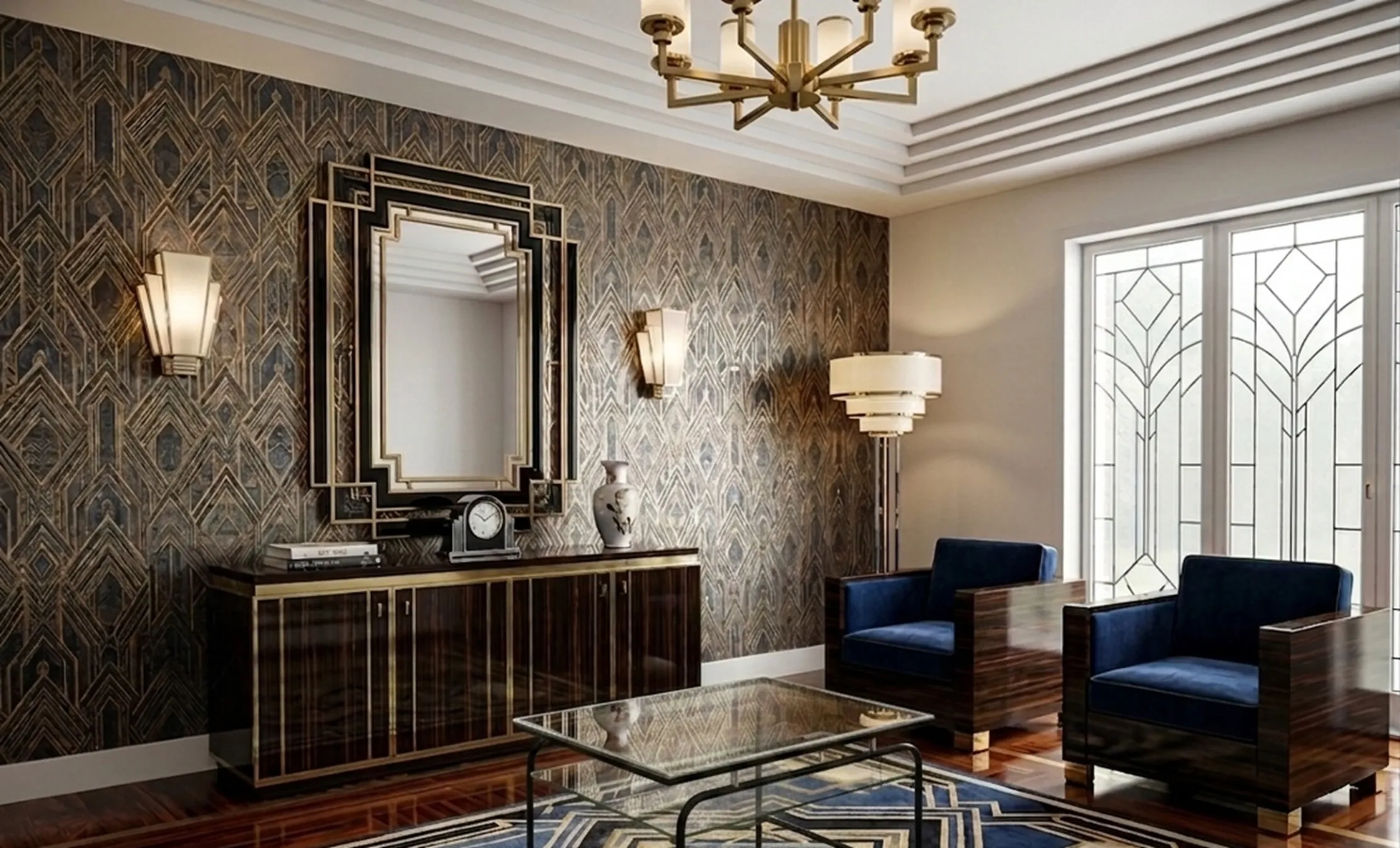 antiker Couchtisch mit elegantem Dekor im Wohnzimmer