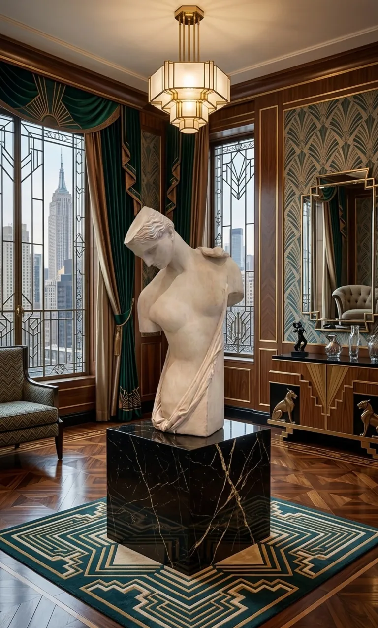 エレガントな部屋にあるピエトロ・バルザンティの古代彫刻