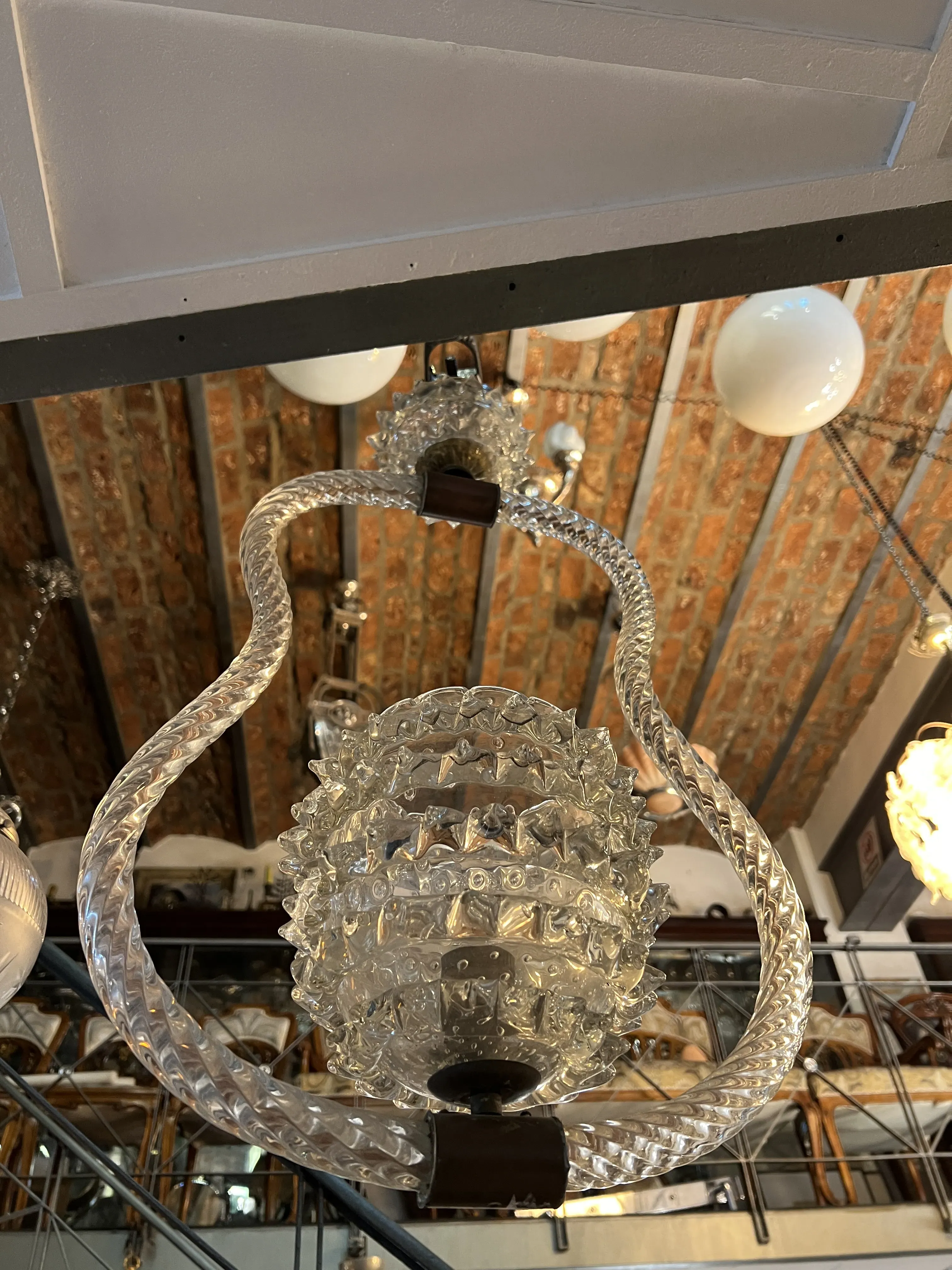 Красивая антикварная подвесная лампа Mazzega Murano с тонкой отделкой