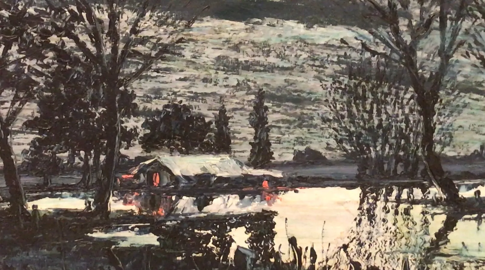 Pintura Crispino antigua de un paisaje sereno con árboles.