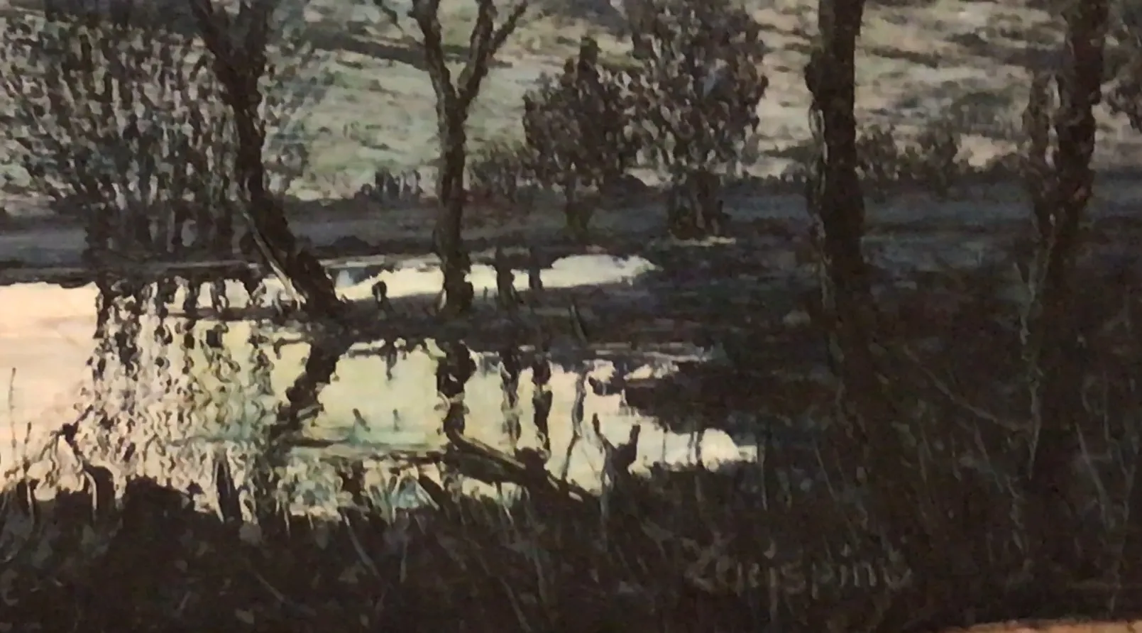 antike malerei von landschaft mit bäumen und wasser