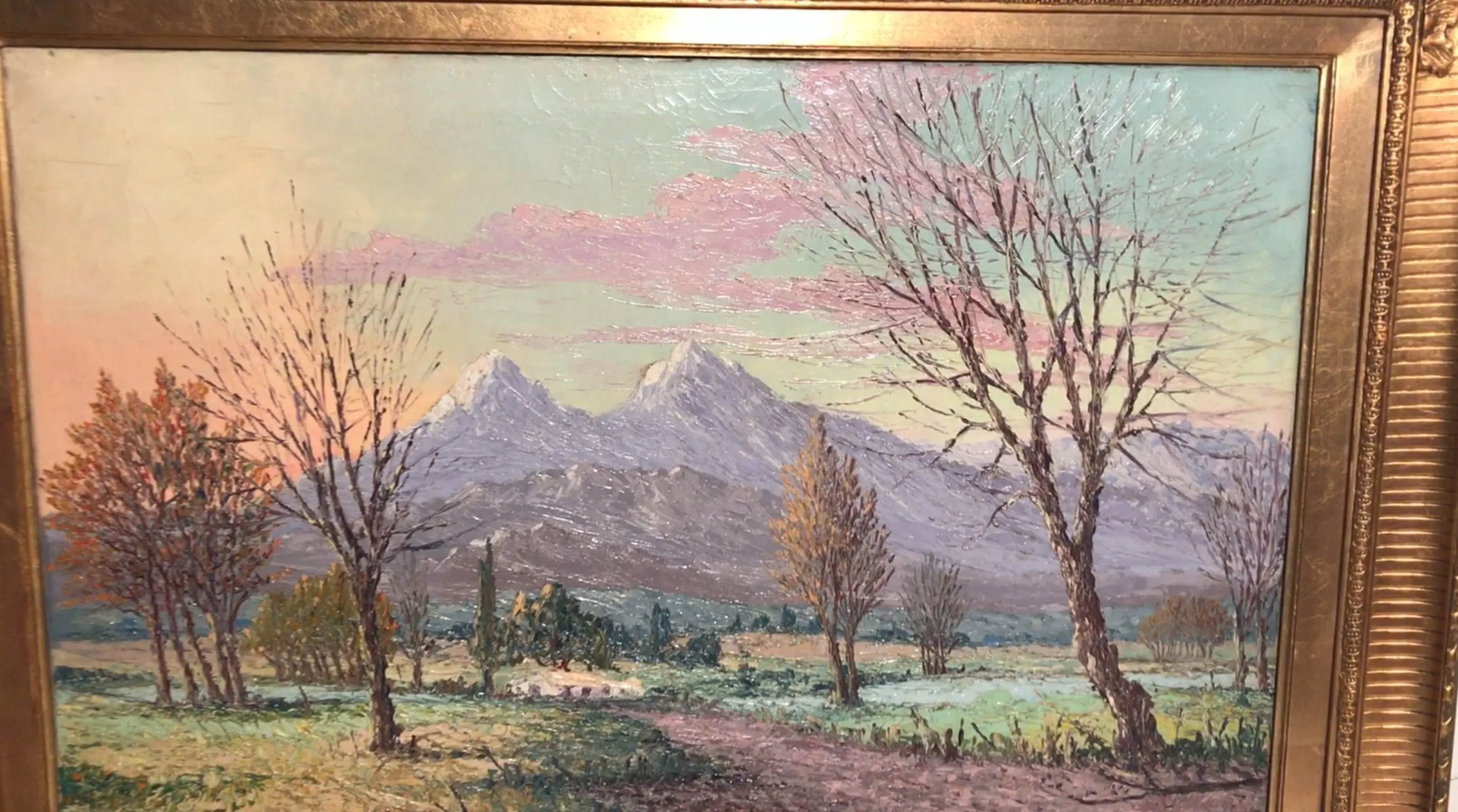 pintura antigua de Luis Crispino con paisaje montañoso