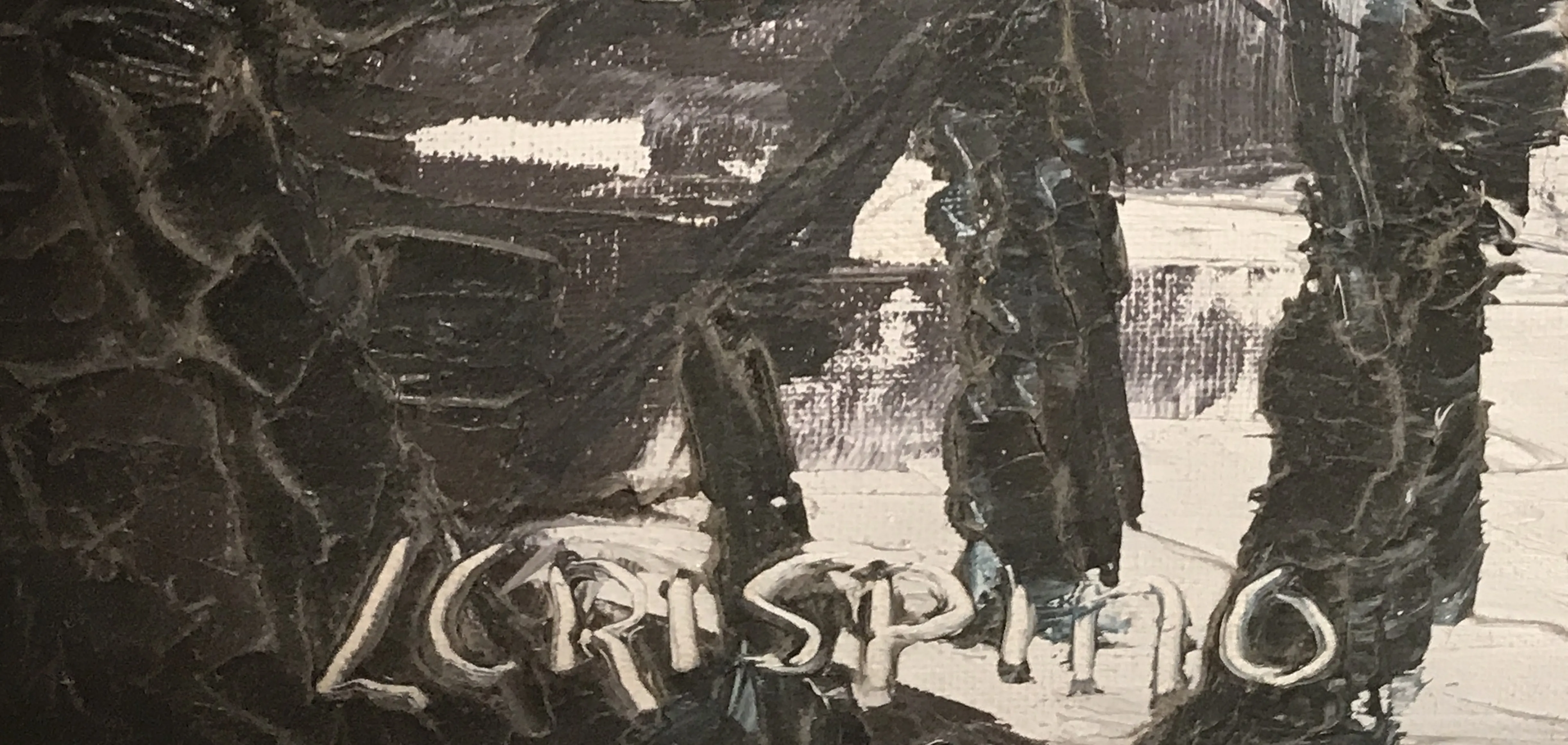 Antiga pintura com a assinatura de Luis Crispino ao fundo.