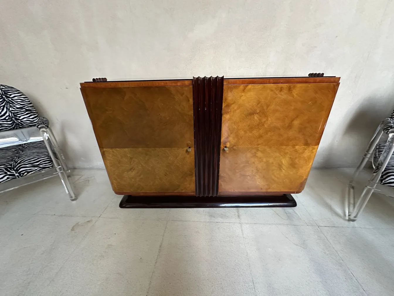 vintage sideboard with art deco design, warm colors