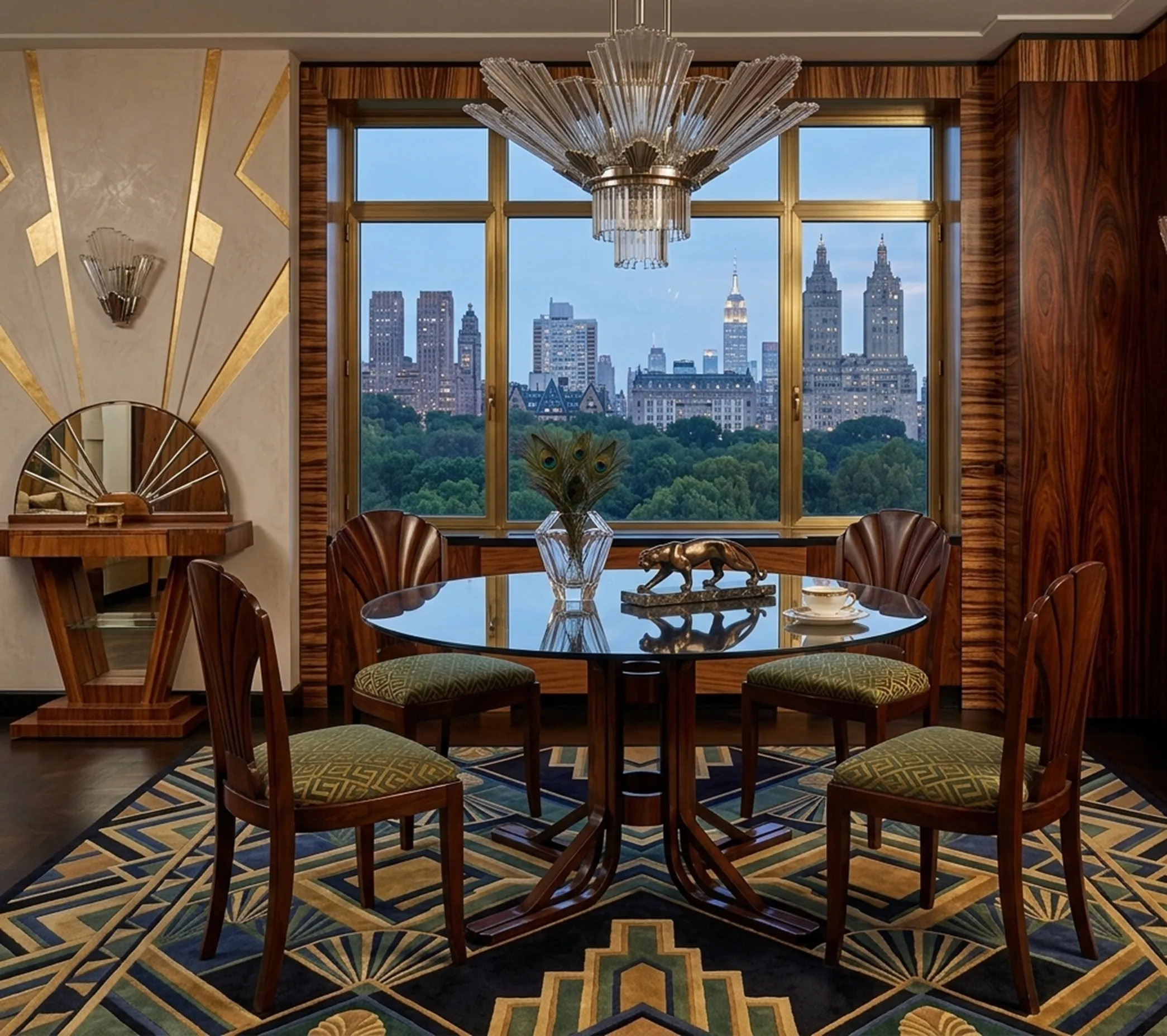 Mesa de comedor antigua para 6 personas con decoración elegante y vistas