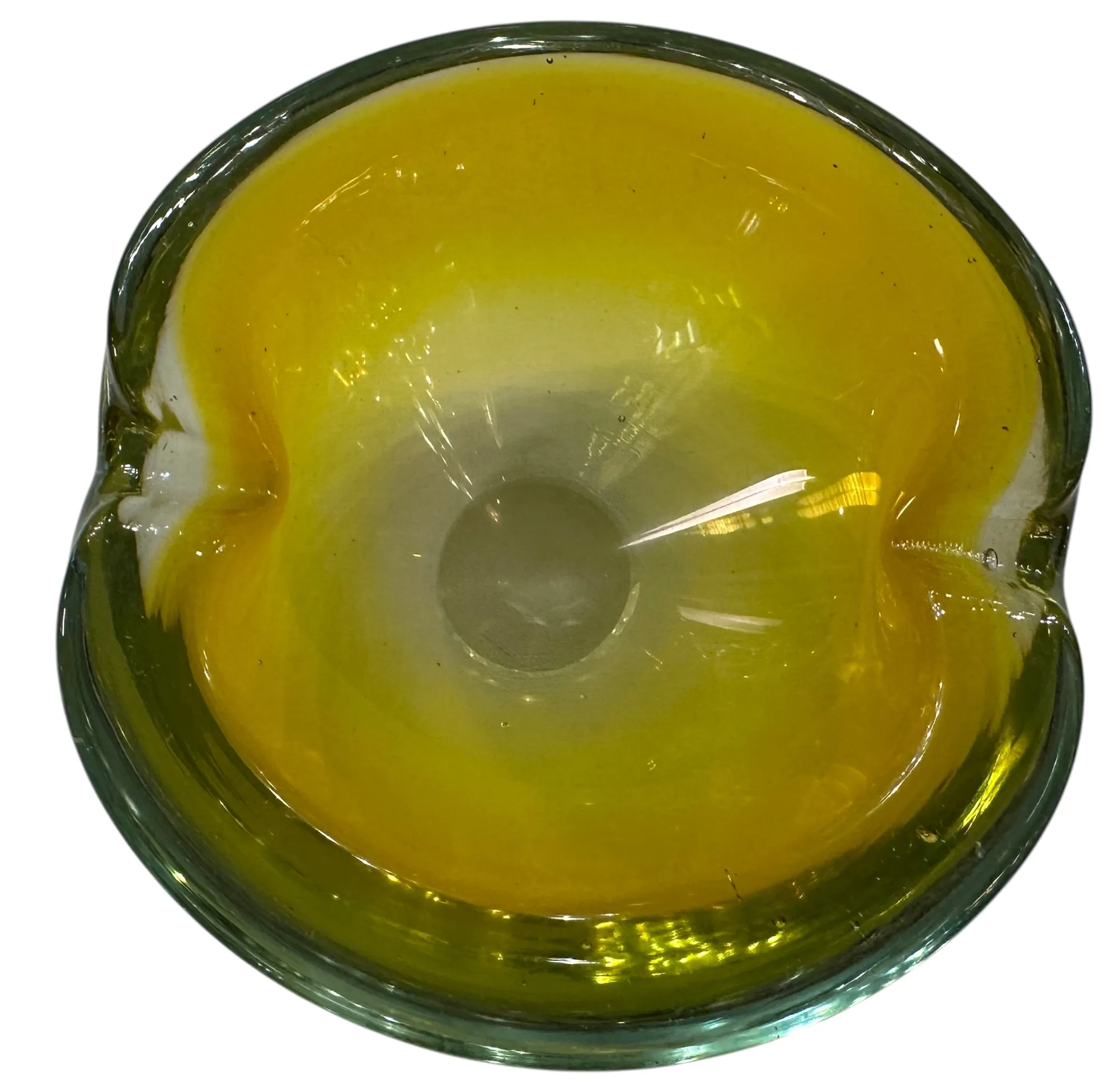 cendrier en cristal de murano ancien, jaune et vert, décoratif