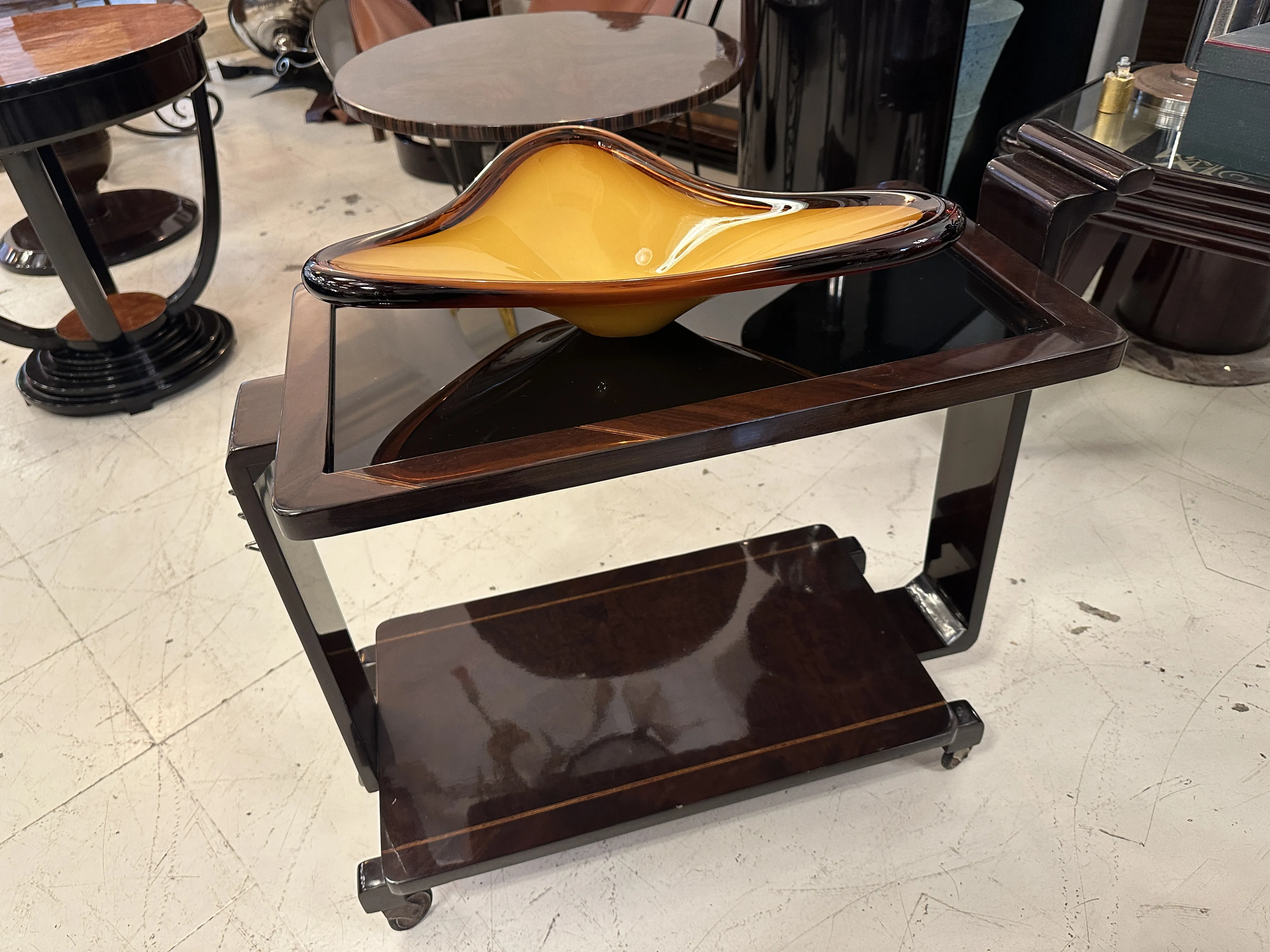 decorative murano glass bowl on dark table