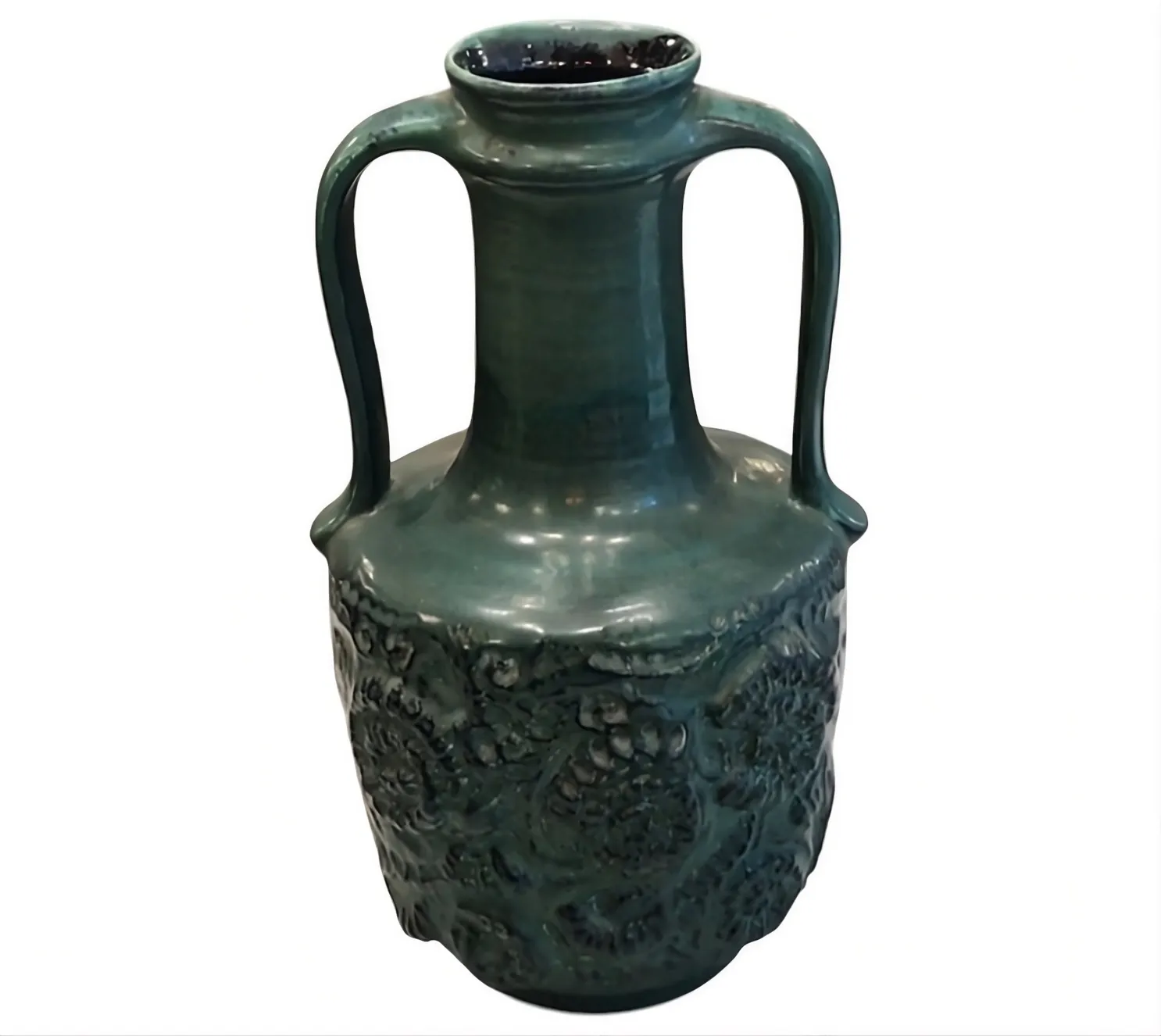 Antique decorative ceramic jar with handles and intricate design