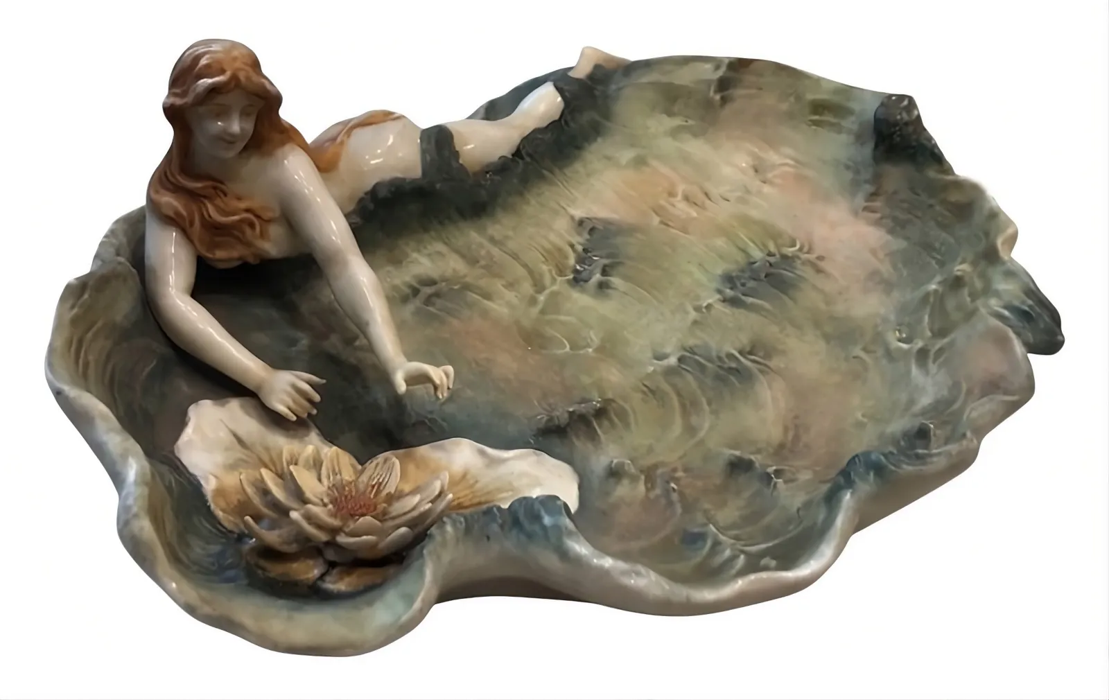 Antigua porcelana faience con figura y flor