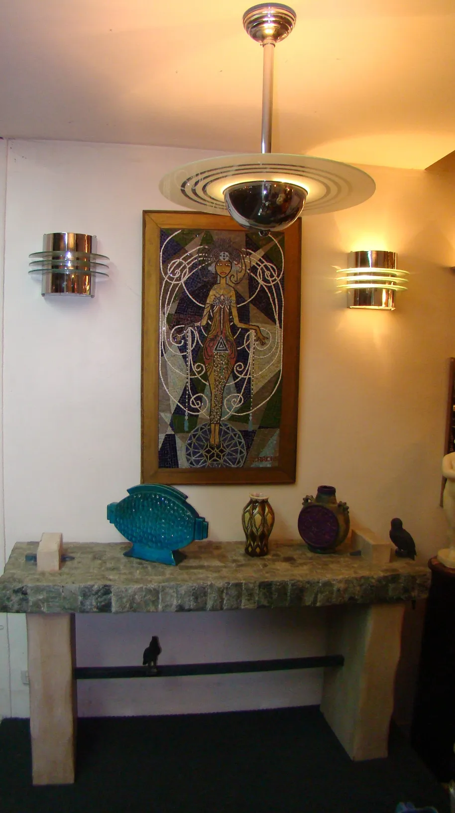 Decorative antique ceramic with colorful styles and various shapes in an elegant setting.