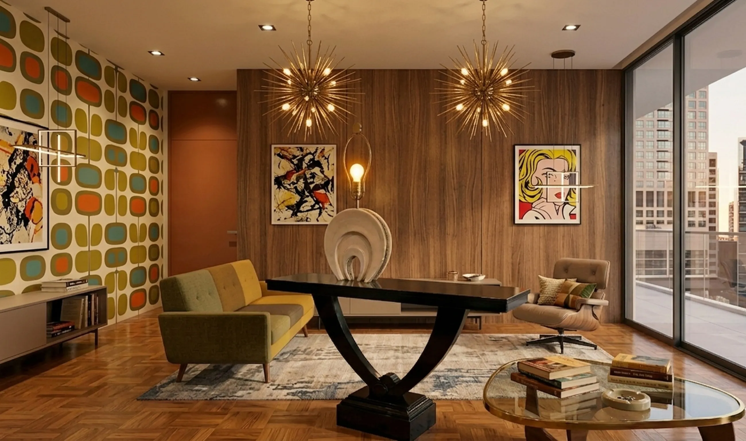 Diseño especial de lámpara de mesa antigua en una habitación moderna