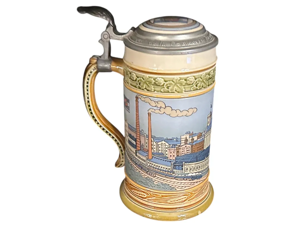jarra de cerâmica antiga da Villeroy & Boch com paisagem pintada
