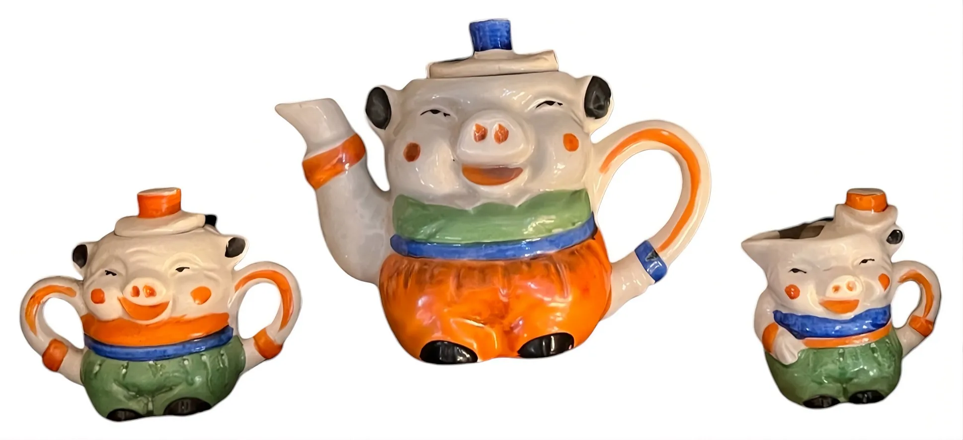 juego de té vintage con diseño de cerdo