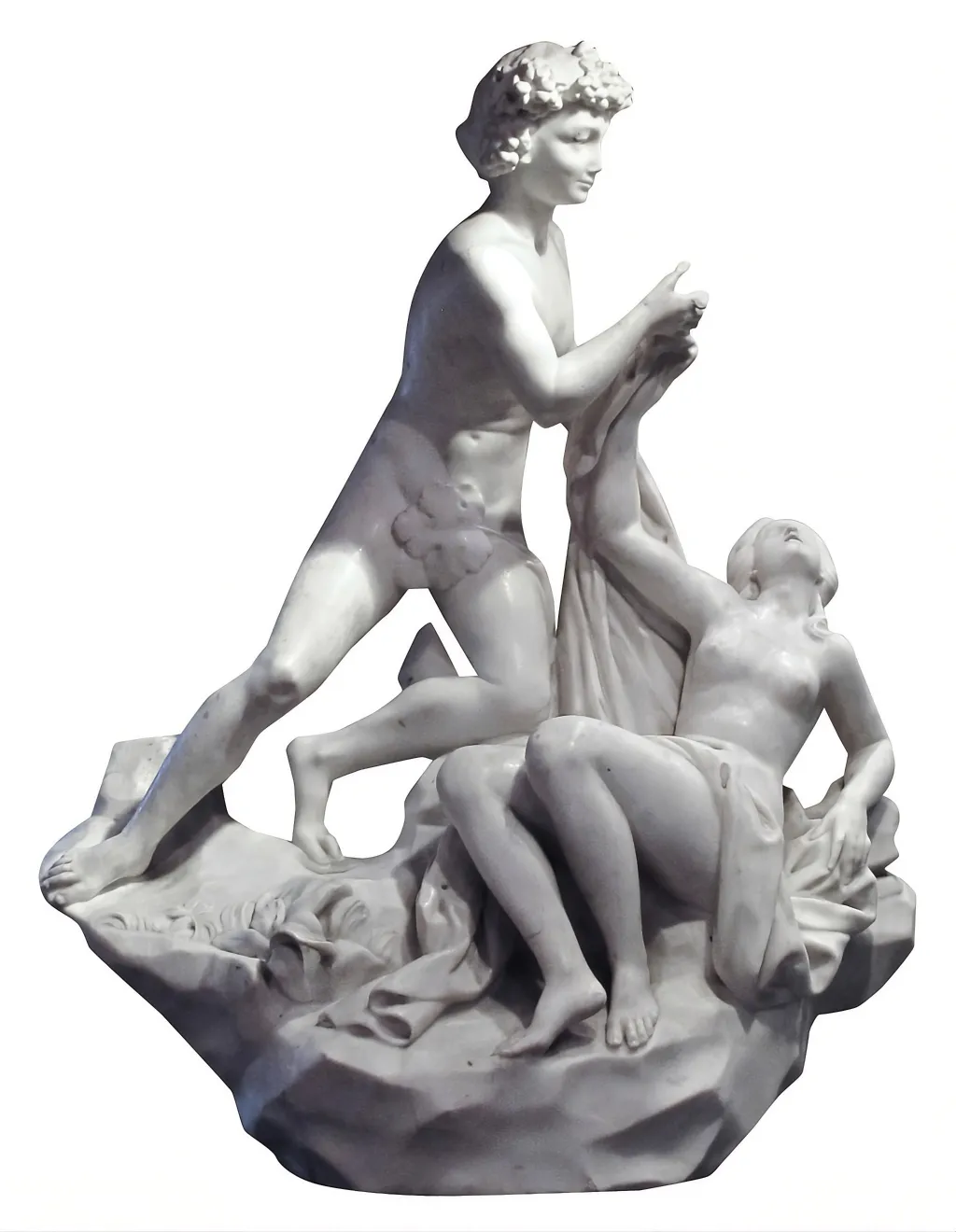 antique sculpture of two human figures in action