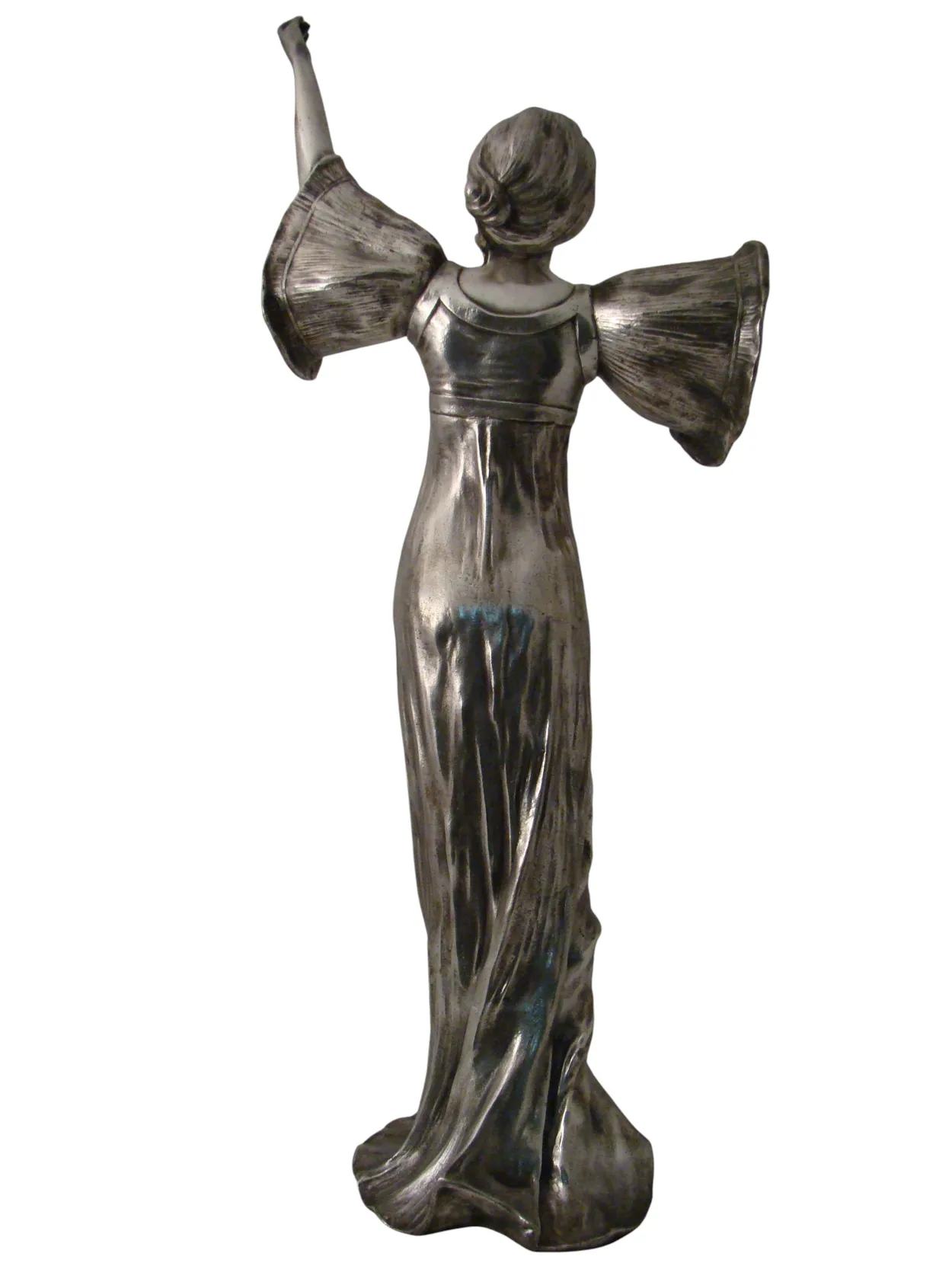 escultura antiga de uma mulher com braços levantados