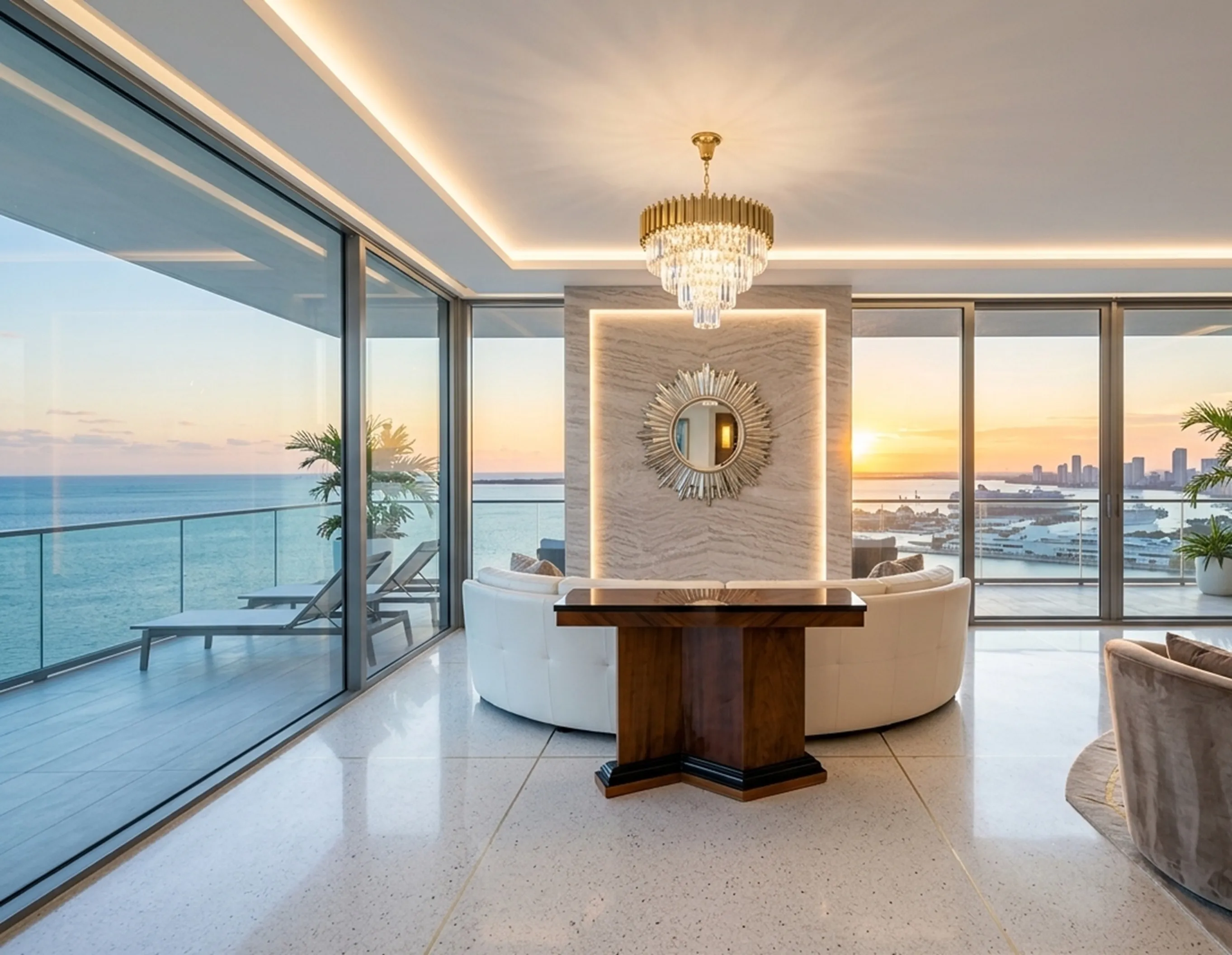 dos consolas antiguas elegantes en un salón moderno