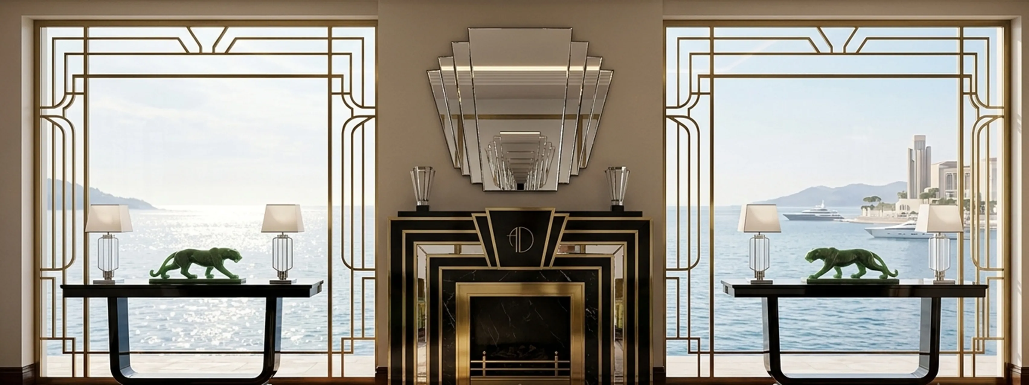 Vue de deux dresuars antiques avec décorations