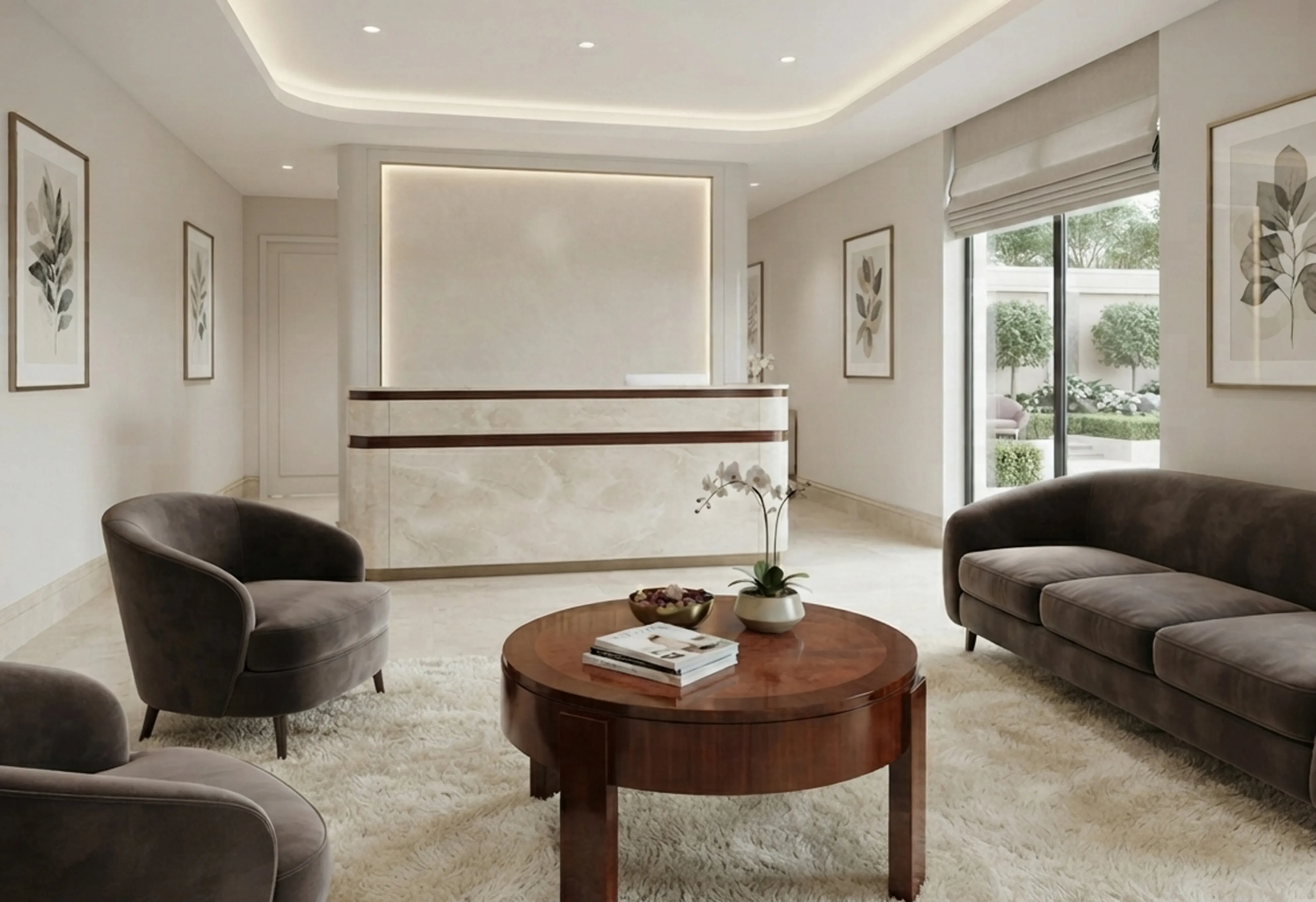 Two elegant antique coffee tables in a stylish living room with modern decor.