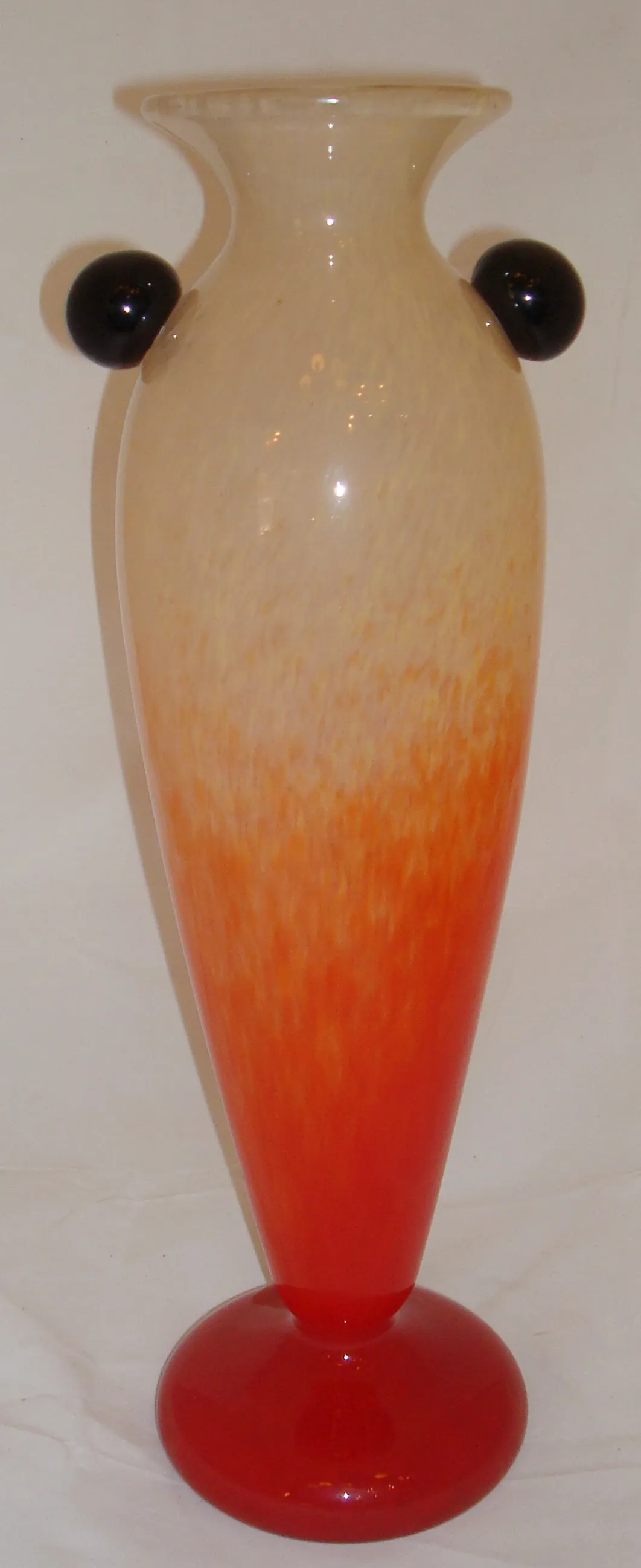 Antique signed glass Schneider with red and orange gradient.