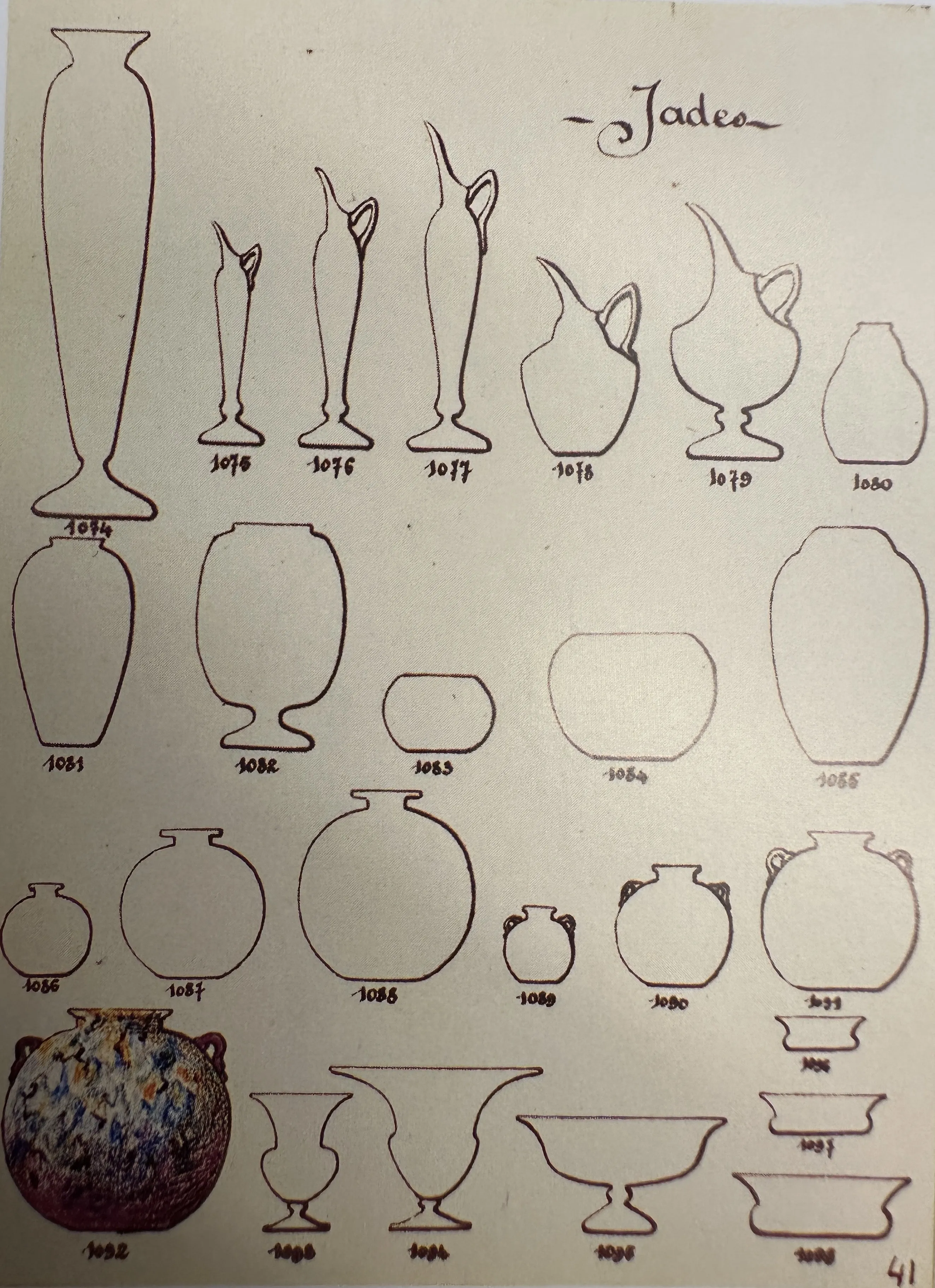 Illustration of antiques with various shapes of signed glass.